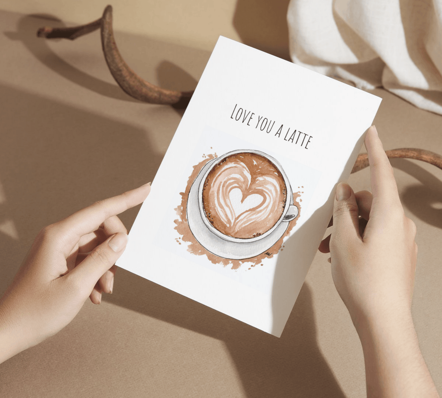 Love You a Latte Watercolor Greeting Card - alyssawhetstoneart