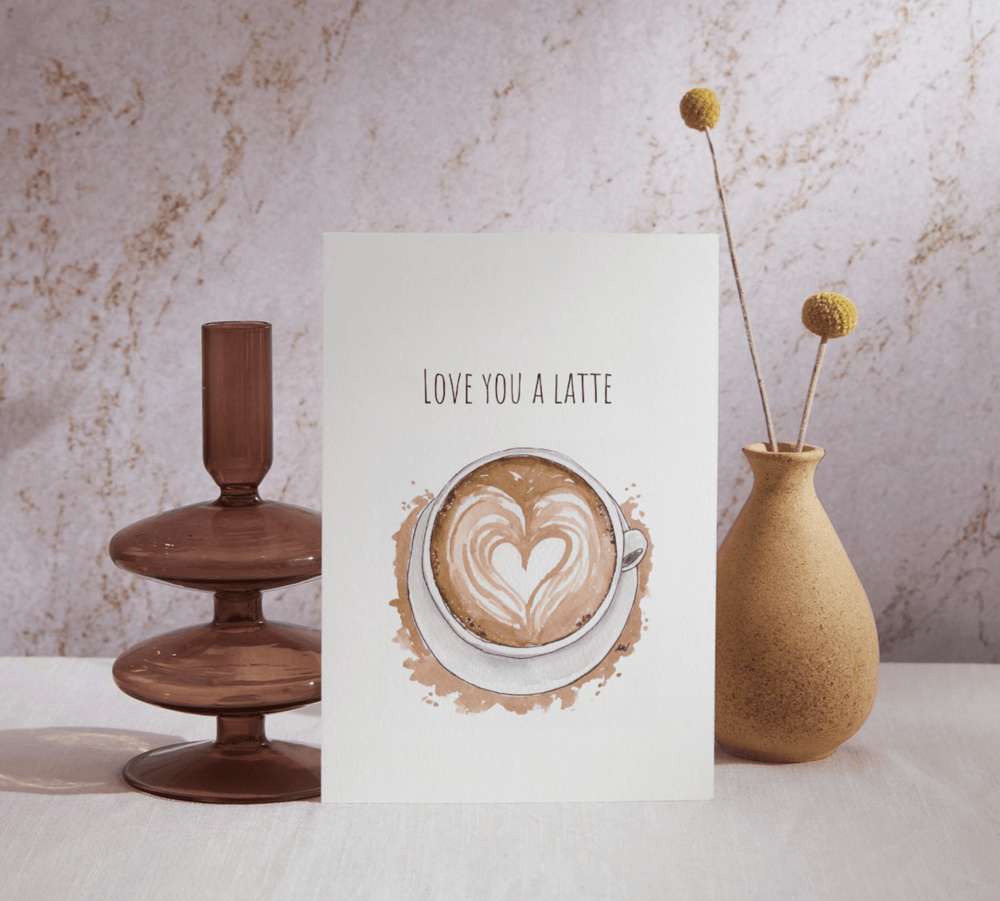 Love You a Latte Watercolor Greeting Card - alyssawhetstoneart