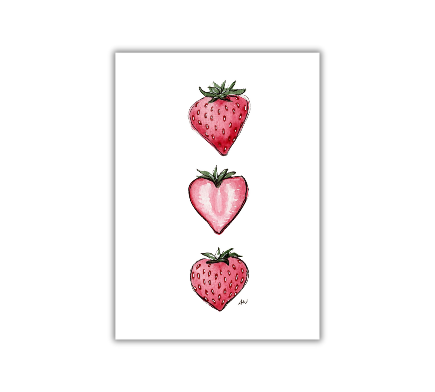 Strawberries - Pen and Watercolor Archival Art Print - alyssawhetstoneart
