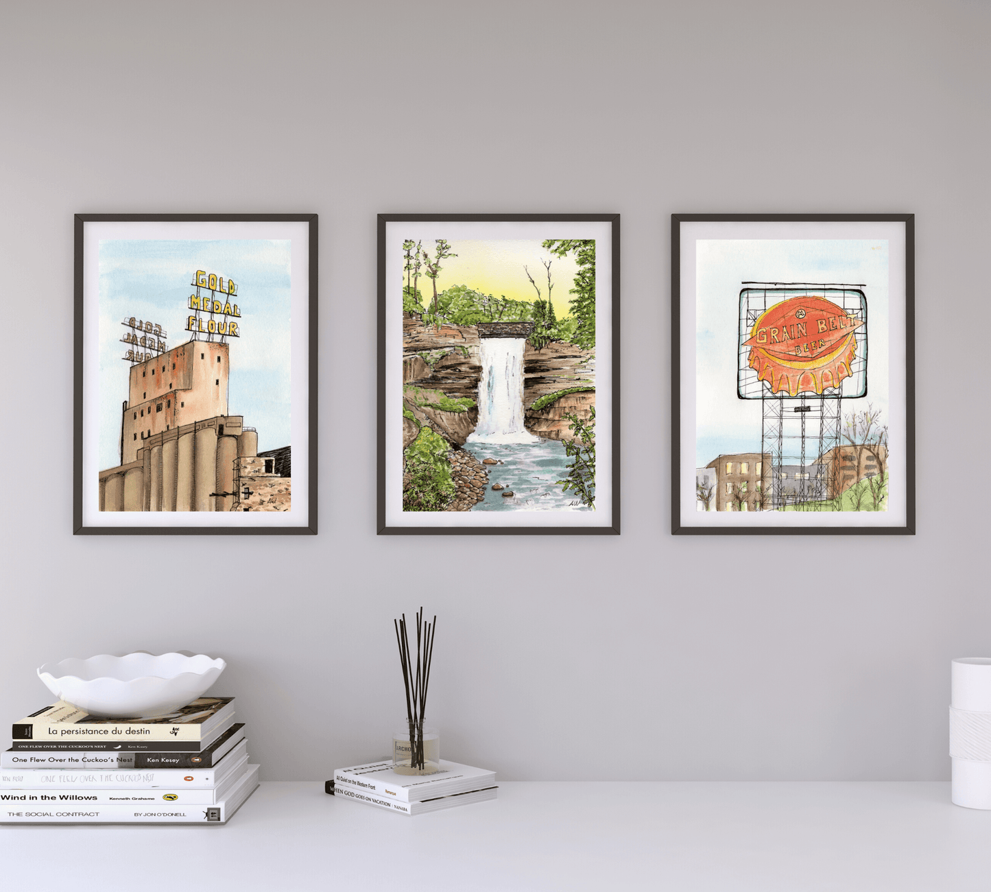 Minnehaha Falls in Minneapolis - Pen and Watercolor Art - Archival Quality Art Print