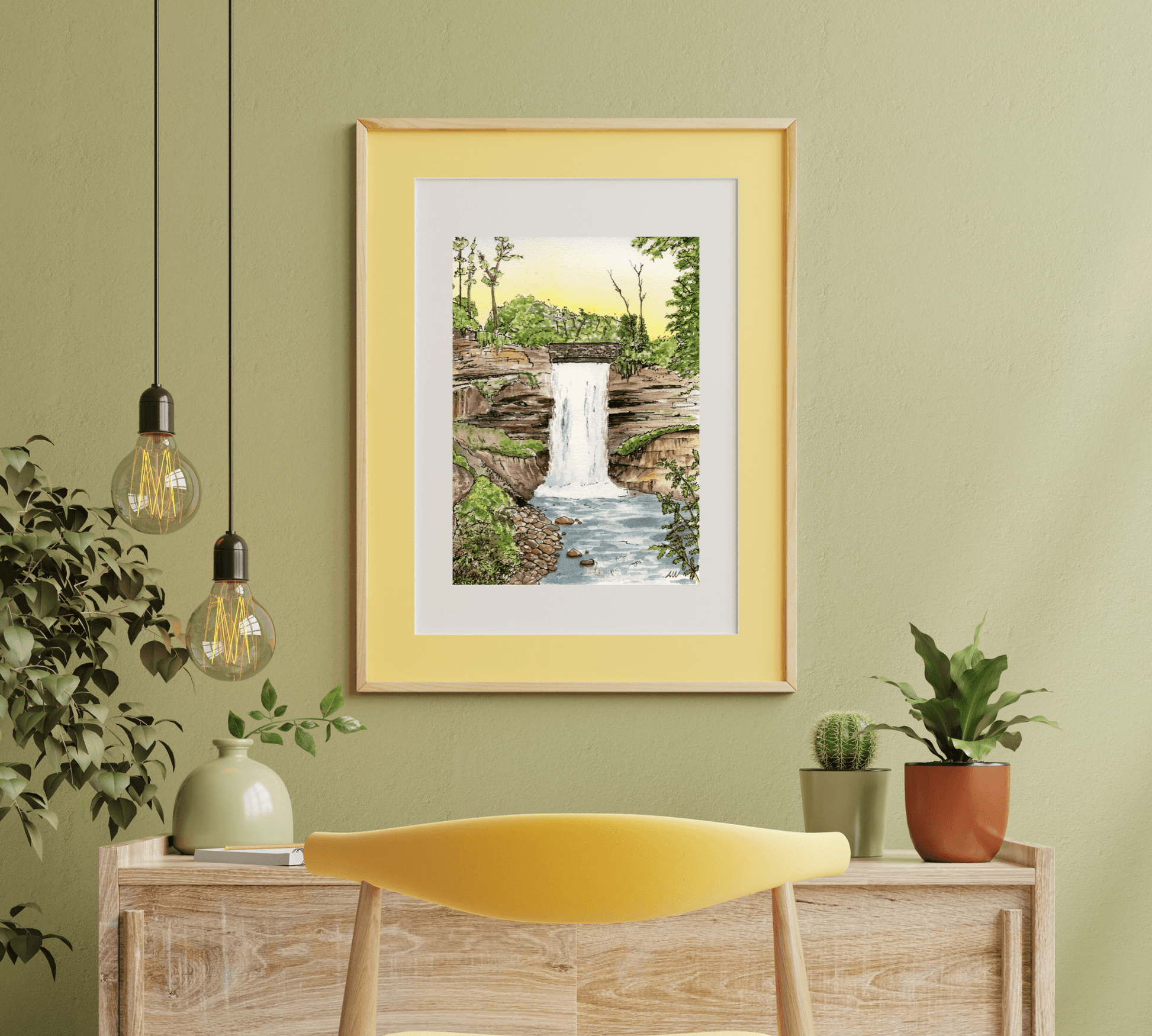 Minnehaha Falls in Minneapolis - Pen and Watercolor Art - Archival Quality Art Print - alyssawhetstoneart