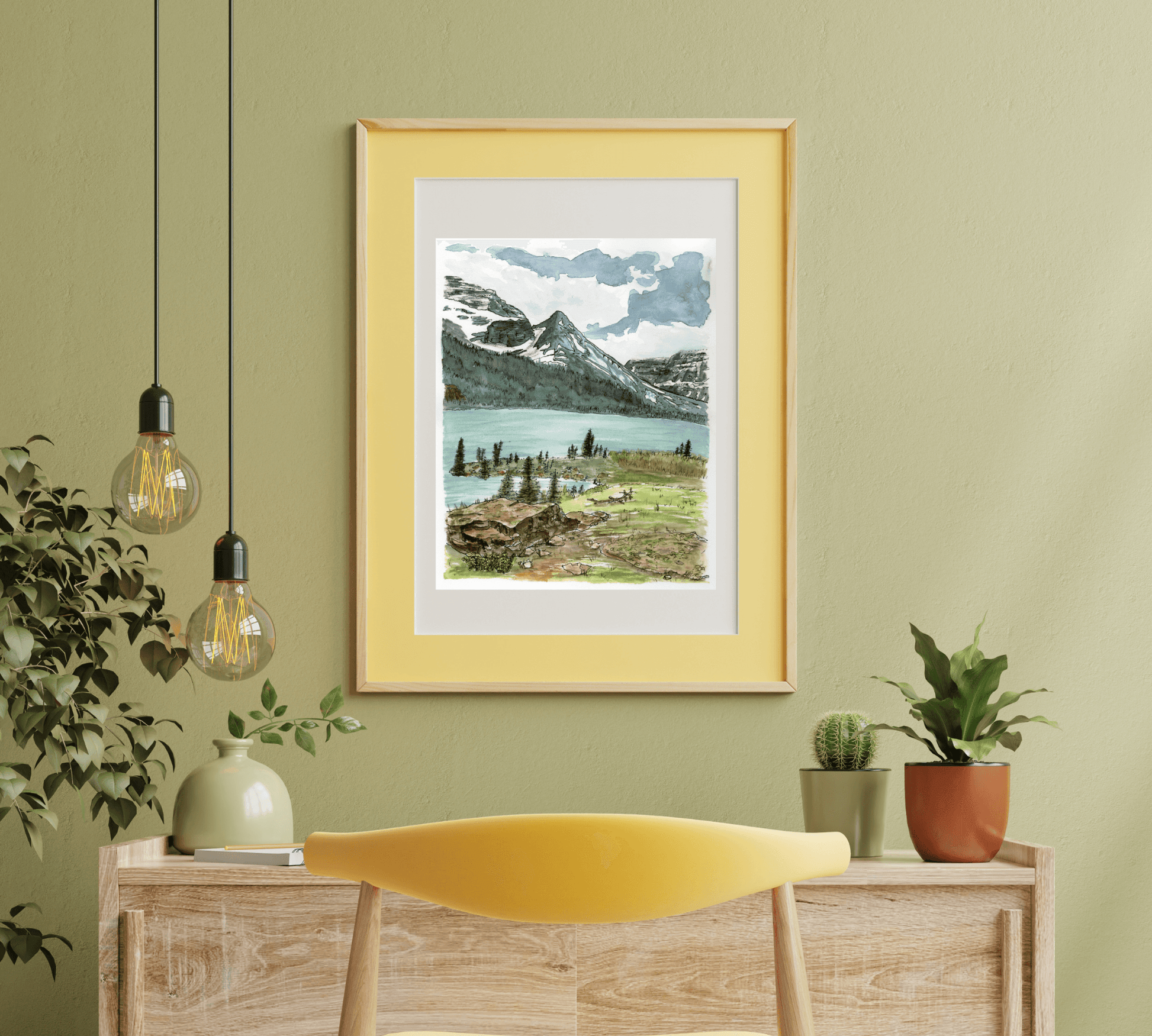 Many Glacier Montana - East Glacier National Park in Pen and Watercolor - Archival Quality Art Print - alyssawhetstoneart