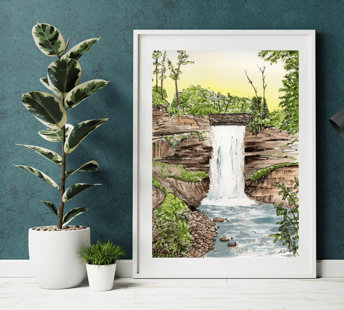 Minnehaha Falls in Minneapolis - Pen and Watercolor Art - Archival Quality Art Print