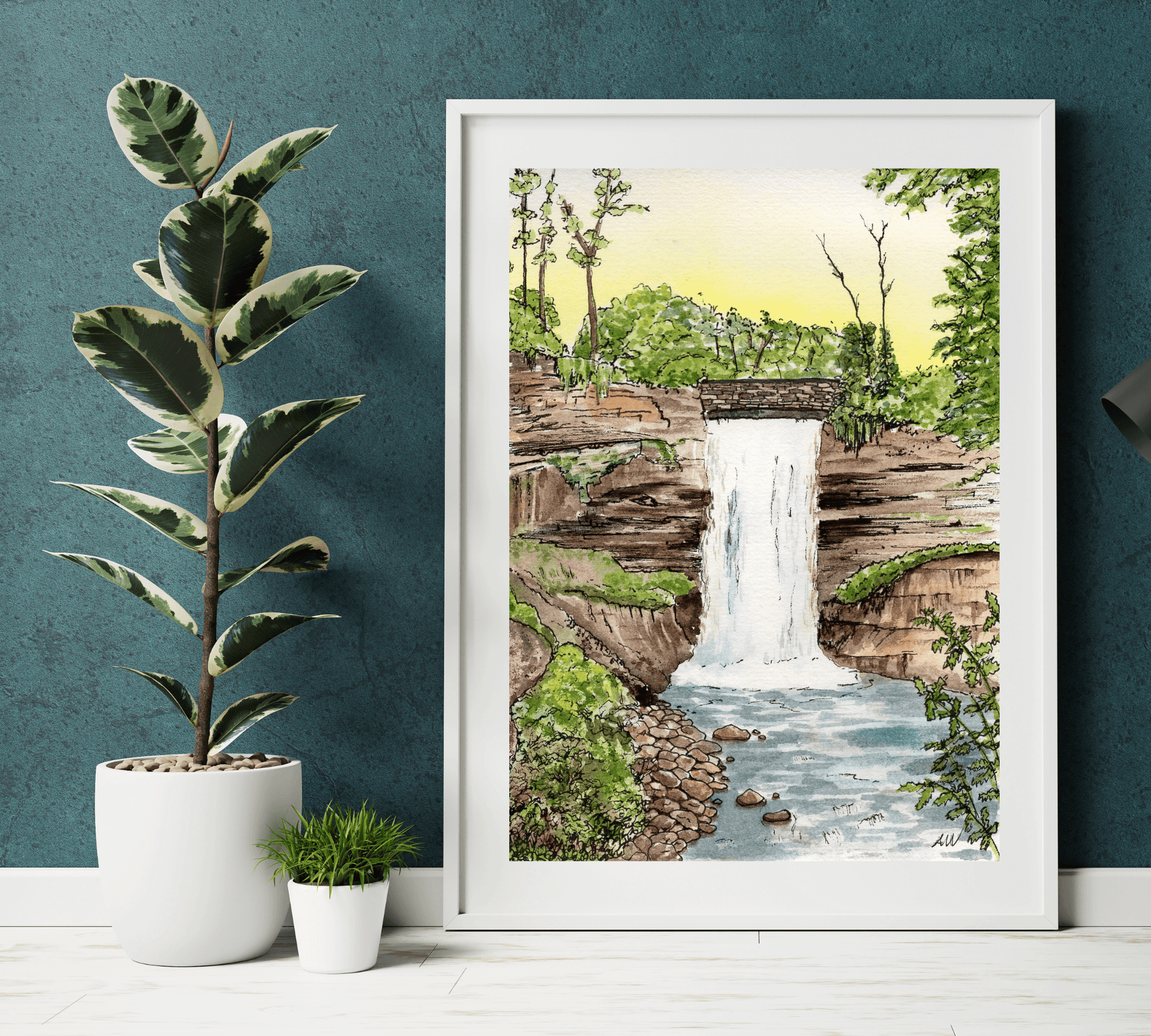 Minnehaha Falls in Minneapolis - Pen and Watercolor Art - Archival Quality Art Print - alyssawhetstoneart