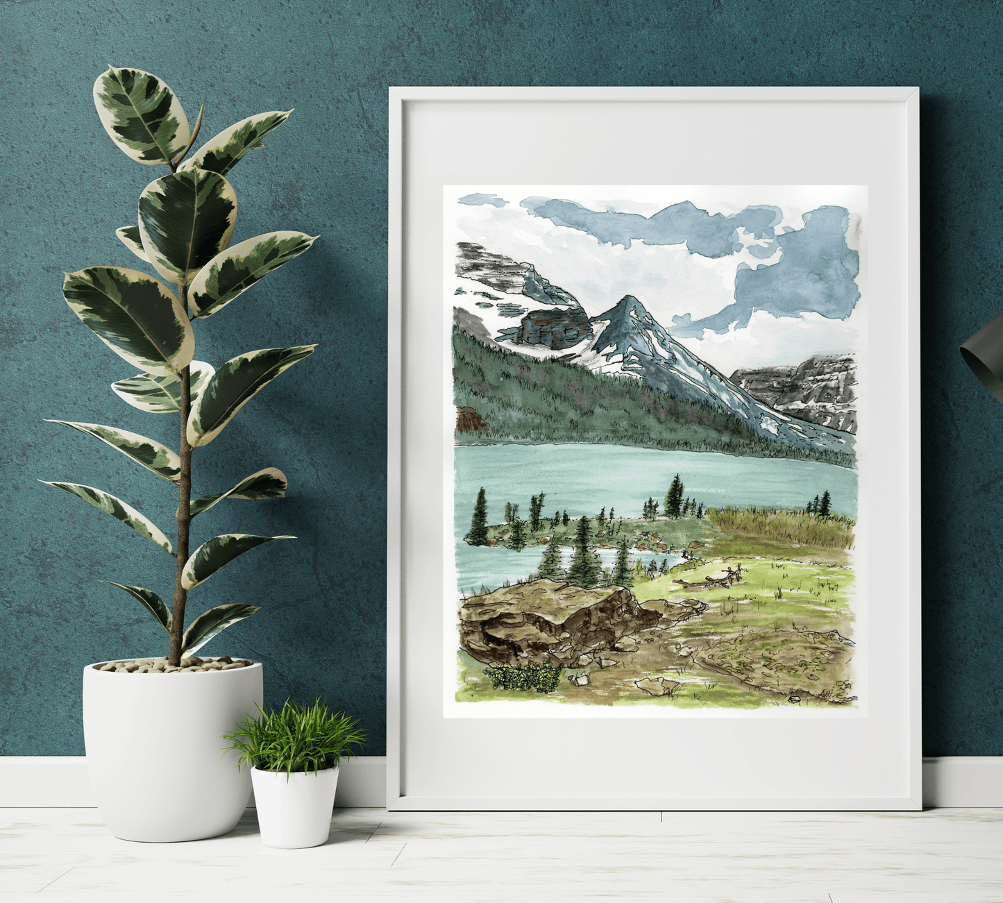 Many Glacier Montana - East Glacier National Park in Pen and Watercolor - Archival Quality Art Print - alyssawhetstoneart