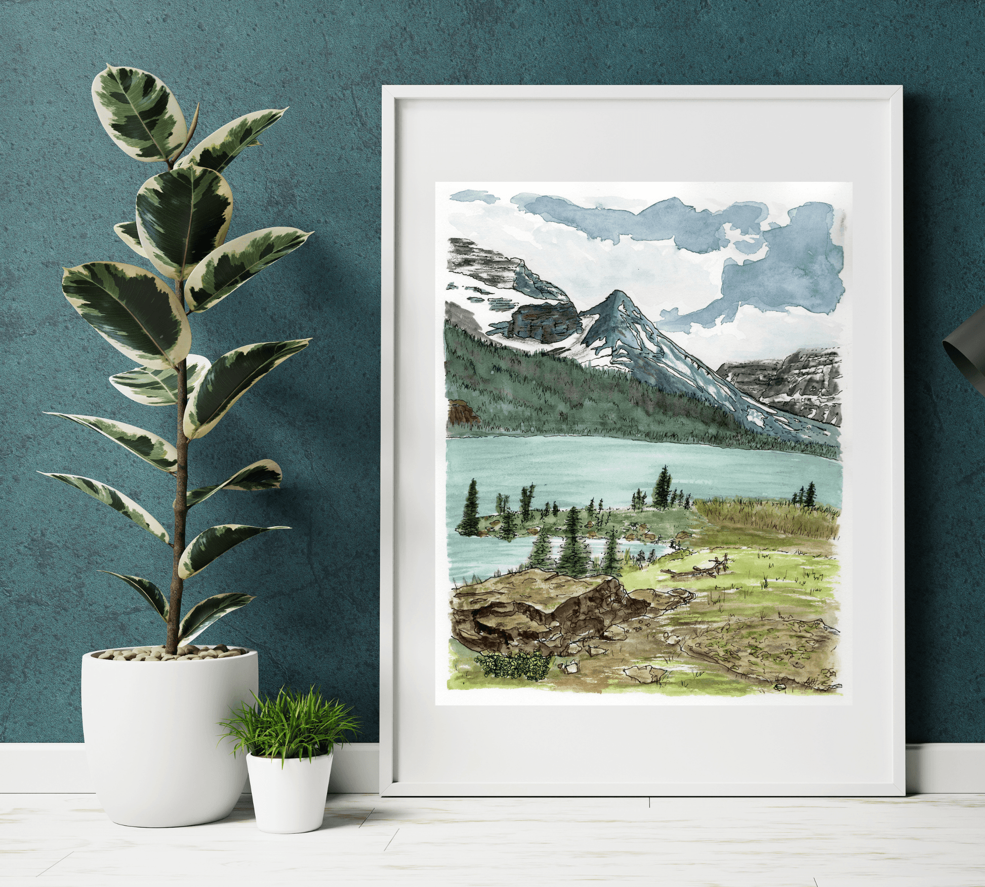 Many Glacier Montana - East Glacier National Park in Pen and Watercolor - Archival Quality Art Print - alyssawhetstoneart
