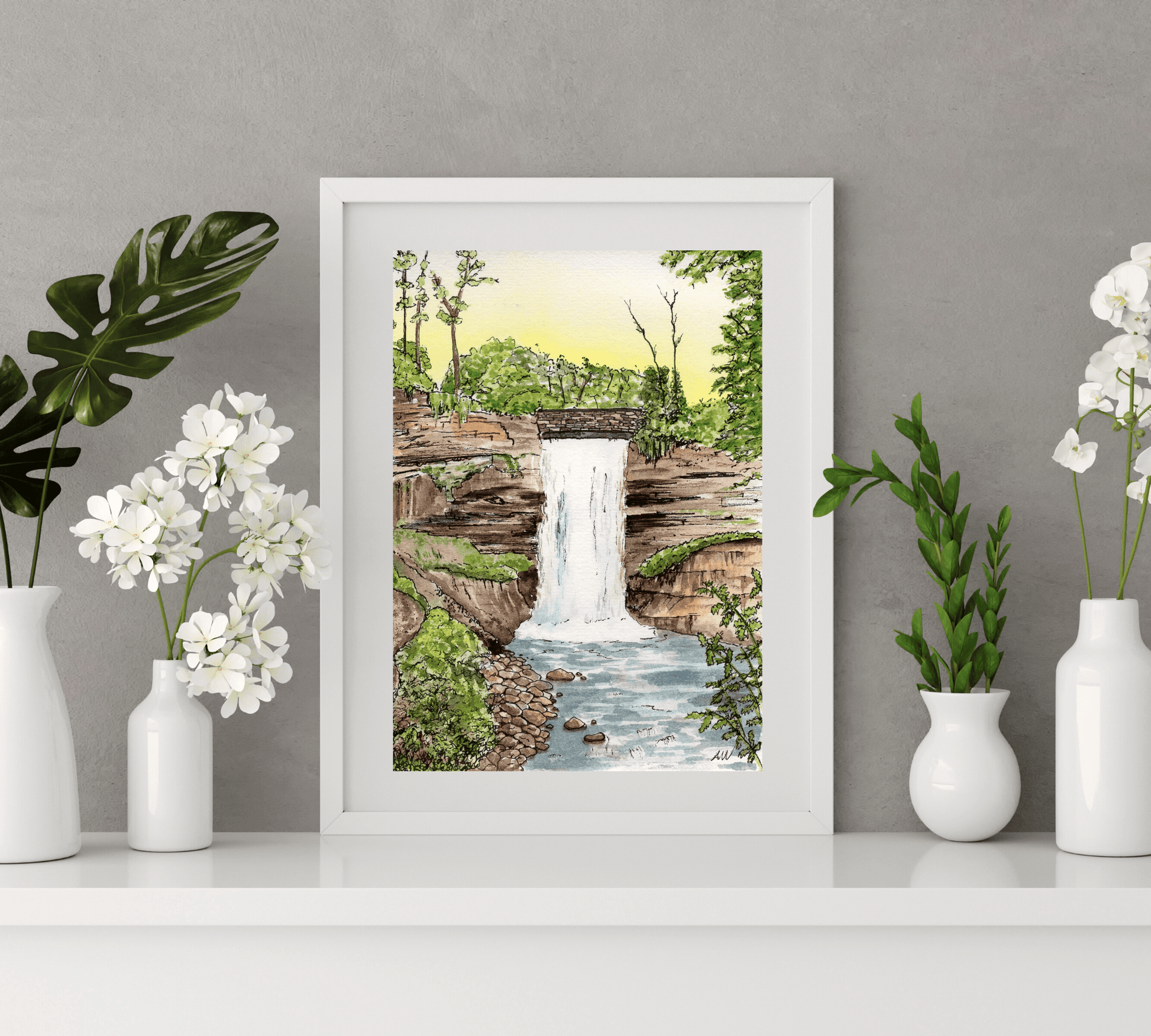 Minnehaha Falls in Minneapolis - Pen and Watercolor Art - Archival Quality Art Print - alyssawhetstoneart