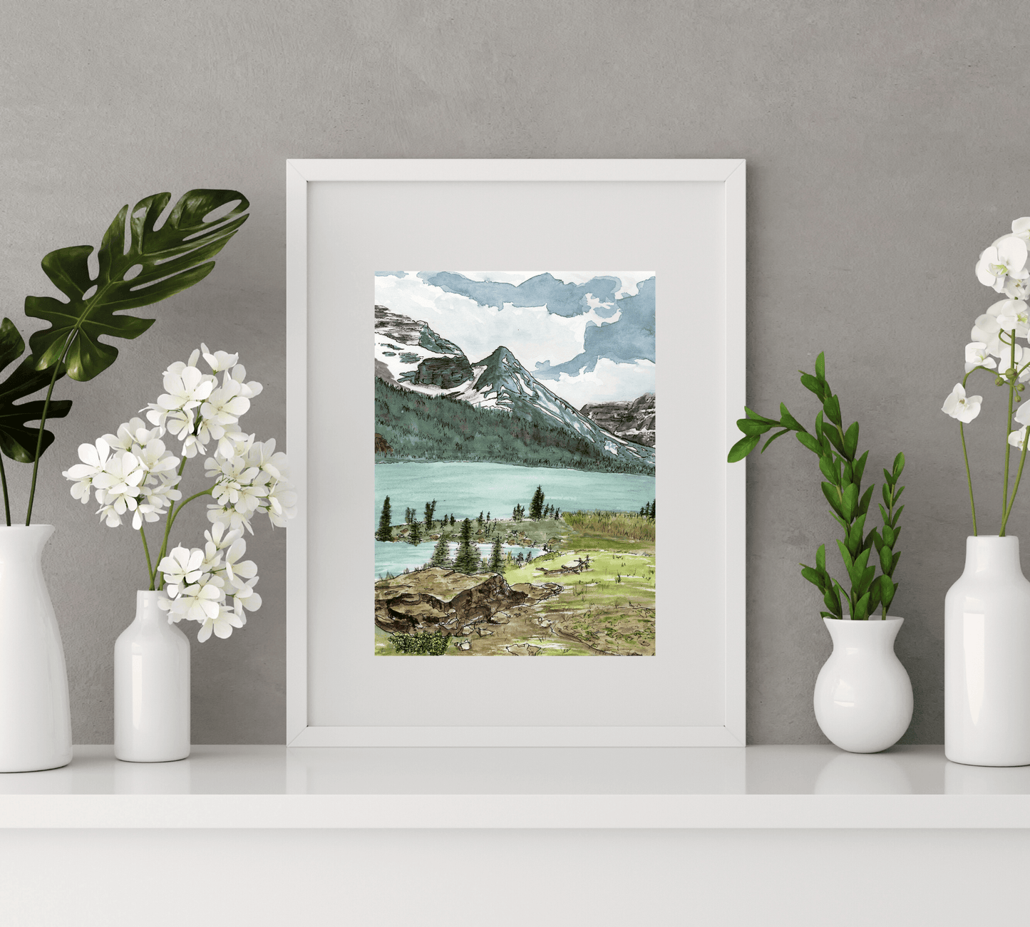 Many Glacier Montana - East Glacier National Park in Pen and Watercolor - Archival Quality Art Print - alyssawhetstoneart