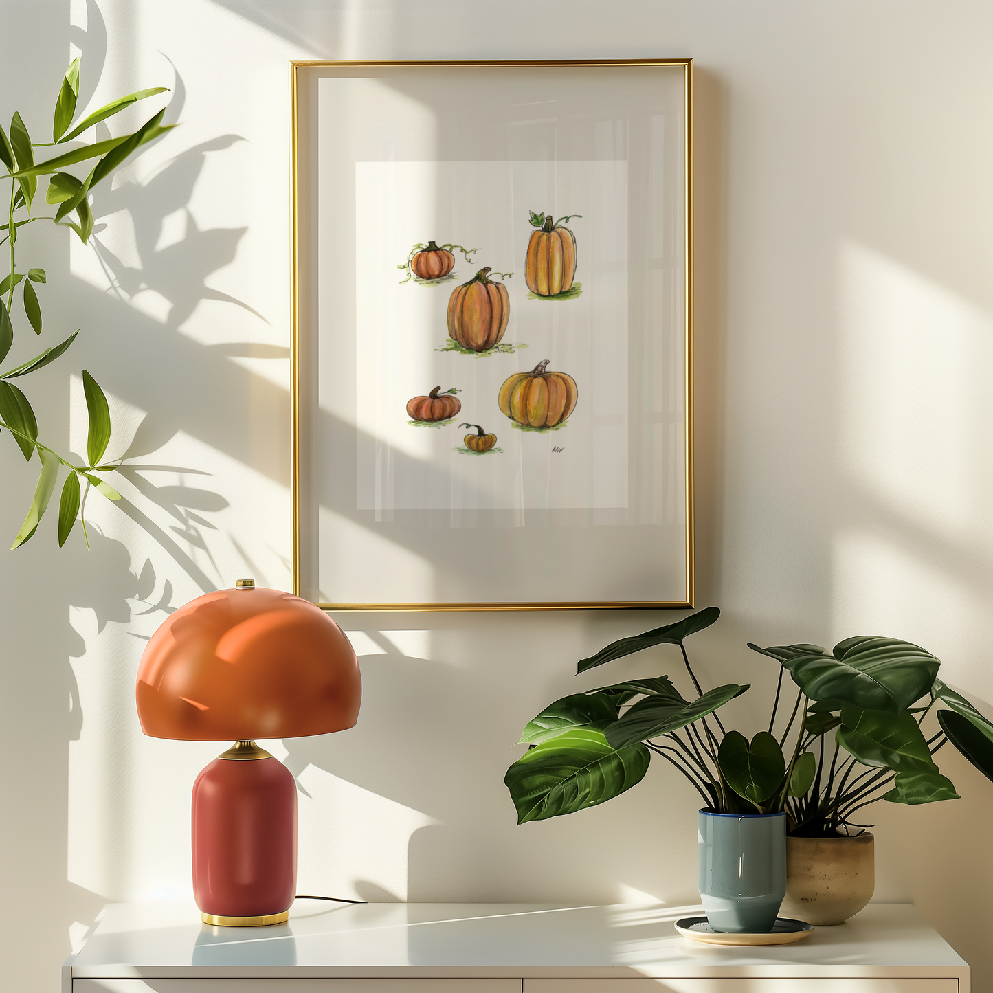 Pumpkins - Pen and Watercolor Archival Art Print