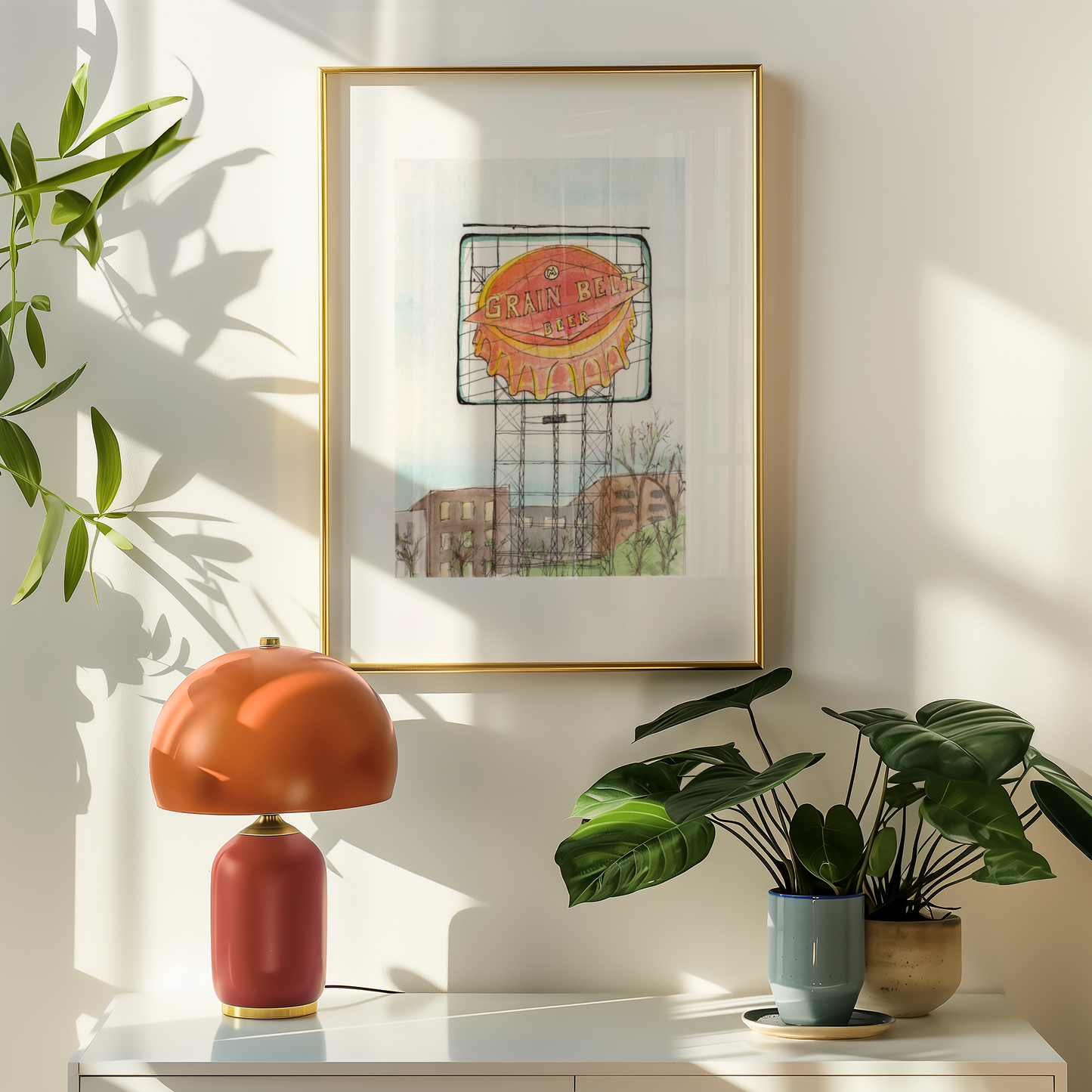 Grain Belt Beer Sign in Minneapolis - Pen and Watercolor Art - Archival Quality Art Print