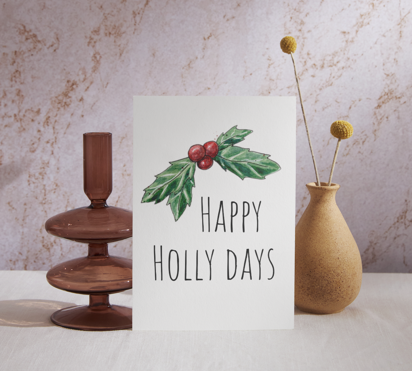 Happy Holly Days Watercolor Greeting Card