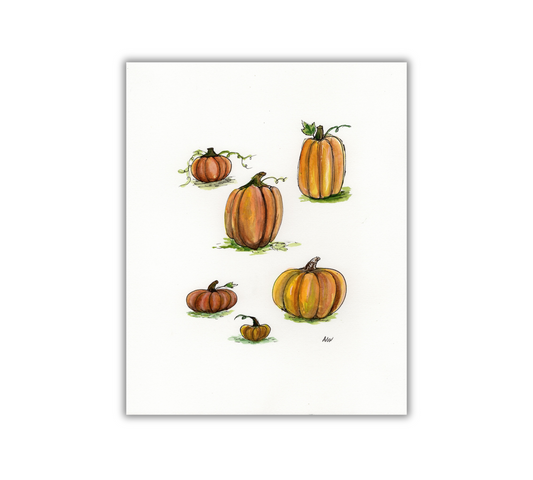 Pumpkins - Pen and Watercolor Archival Art Print