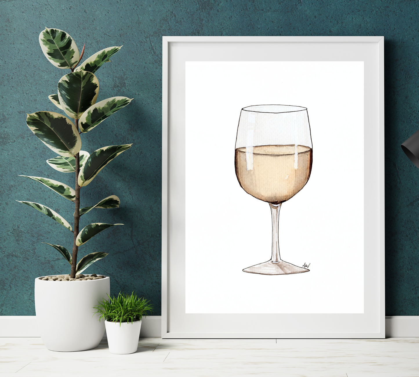 White Wine - Pen and Watercolor Archival Art Print