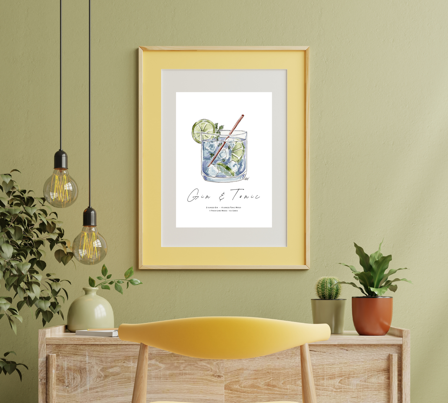 Gin and Tonic - Pen and Watercolor Archival Art Print