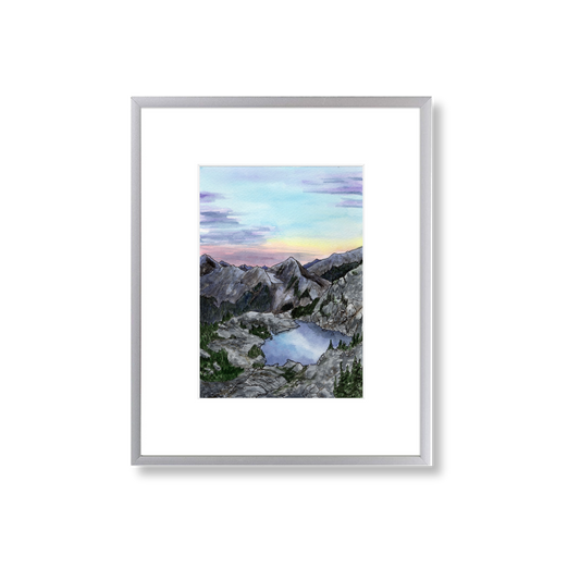 Mountain Lake Reflection - Framed Original Watercolor Painting