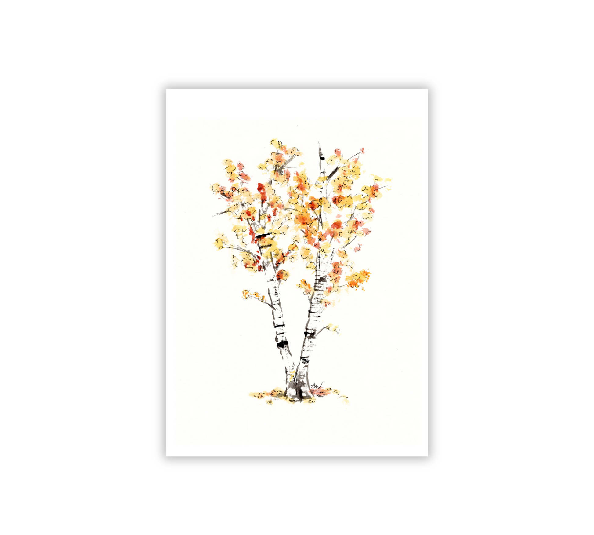 Birch Trees - Pen and Watercolor Archival Art Print - alyssawhetstoneart