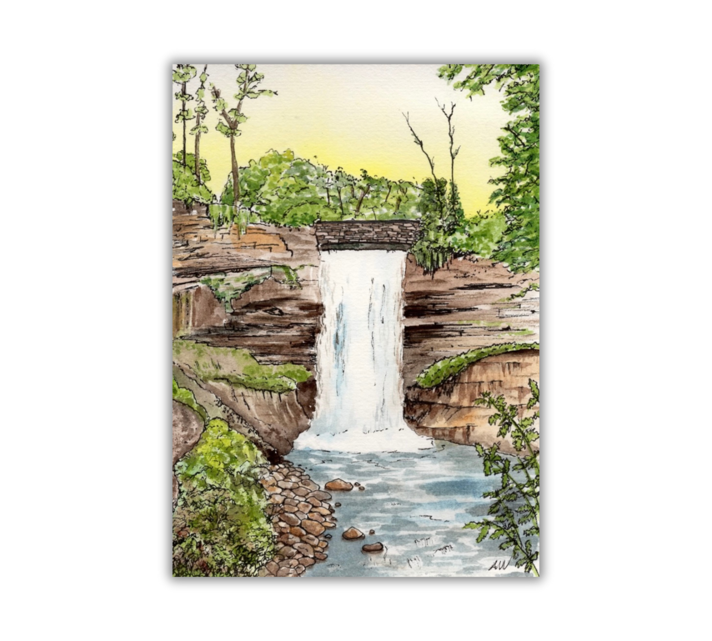 Minnehaha Falls in Minneapolis - Pen and Watercolor Art - Archival Quality Art Print