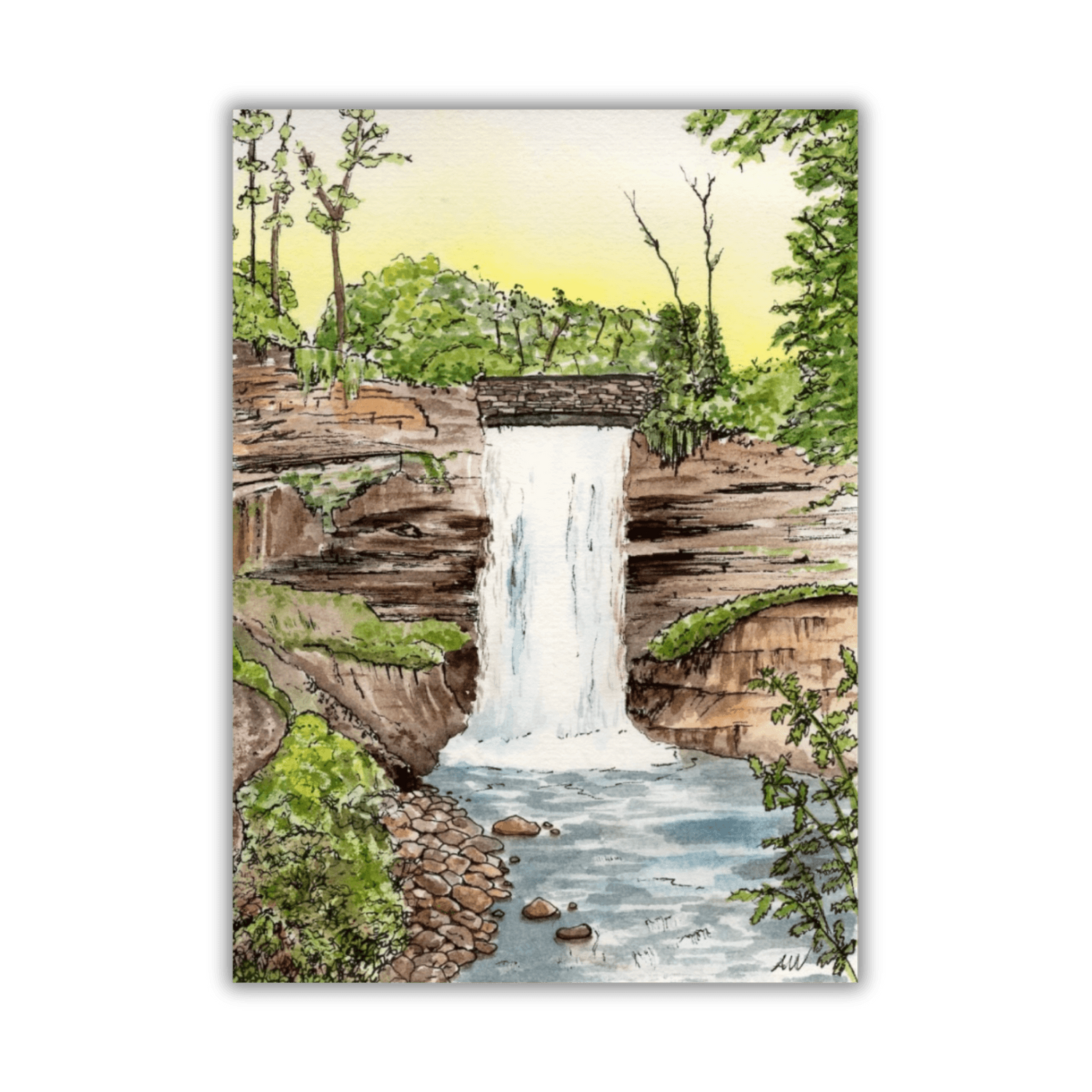 Minnehaha Falls in Minneapolis - Pen and Watercolor Art - Archival Quality Art Print - alyssawhetstoneart