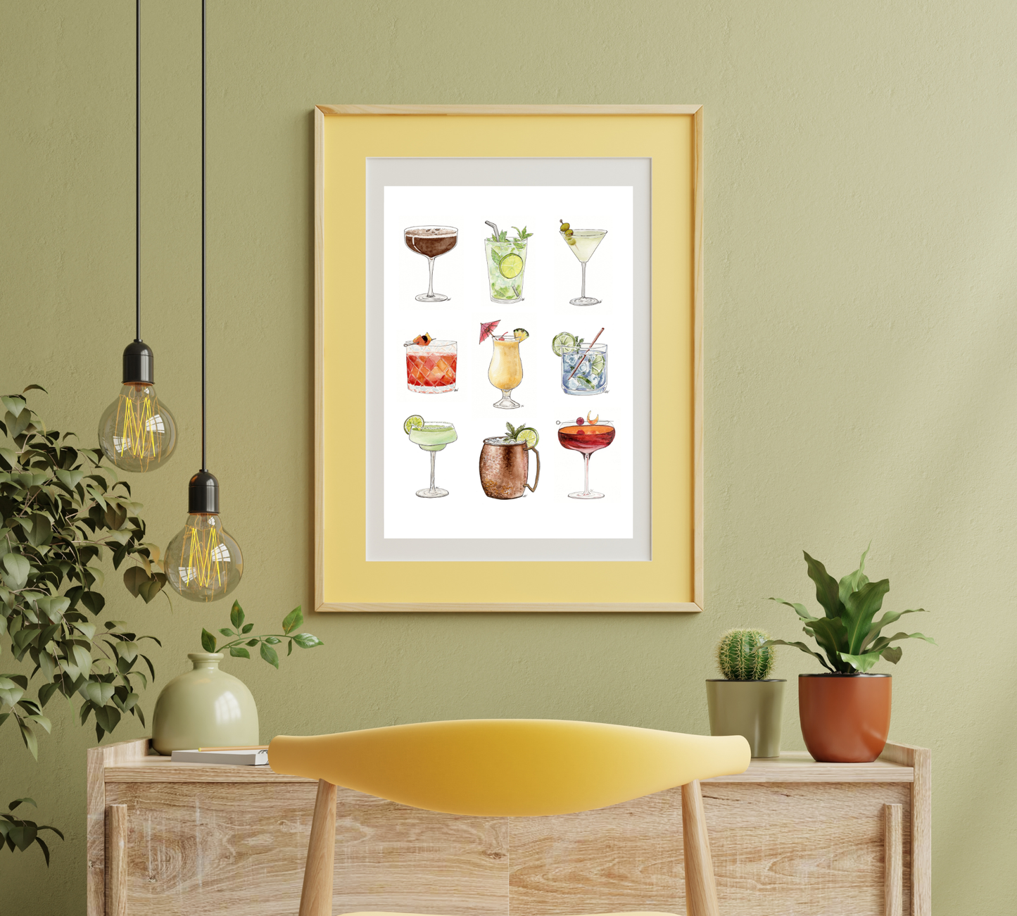 All the Drinks - Pen and Watercolor Archival Art Print