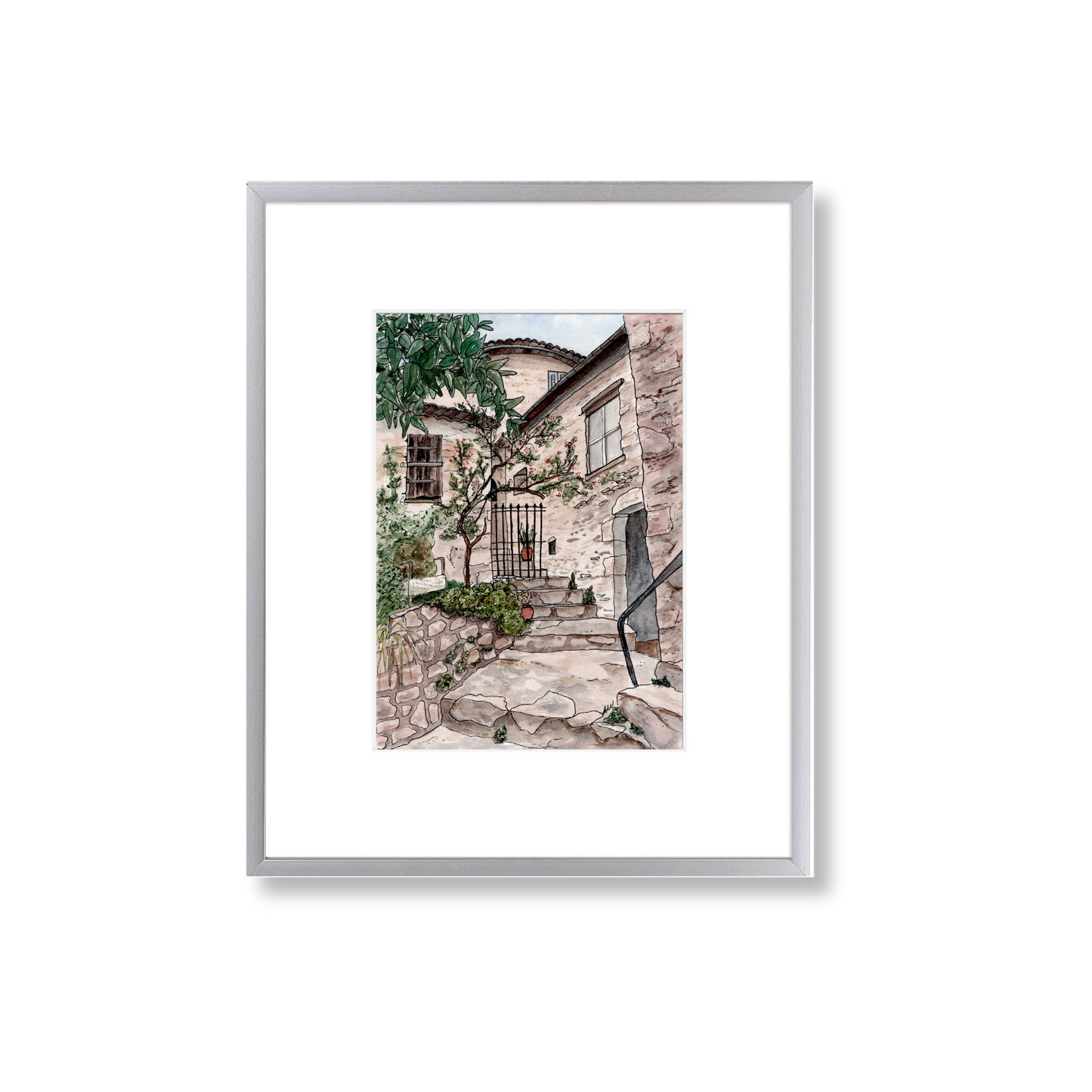 City of Eze France - Framed Original Watercolor Painting