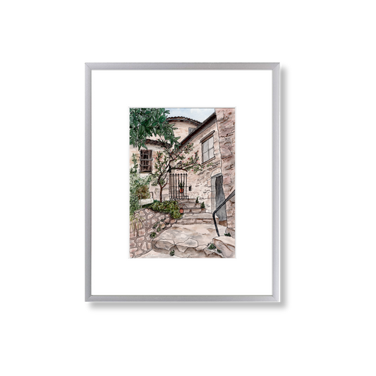 City of Eze France - Framed Original Watercolor Painting