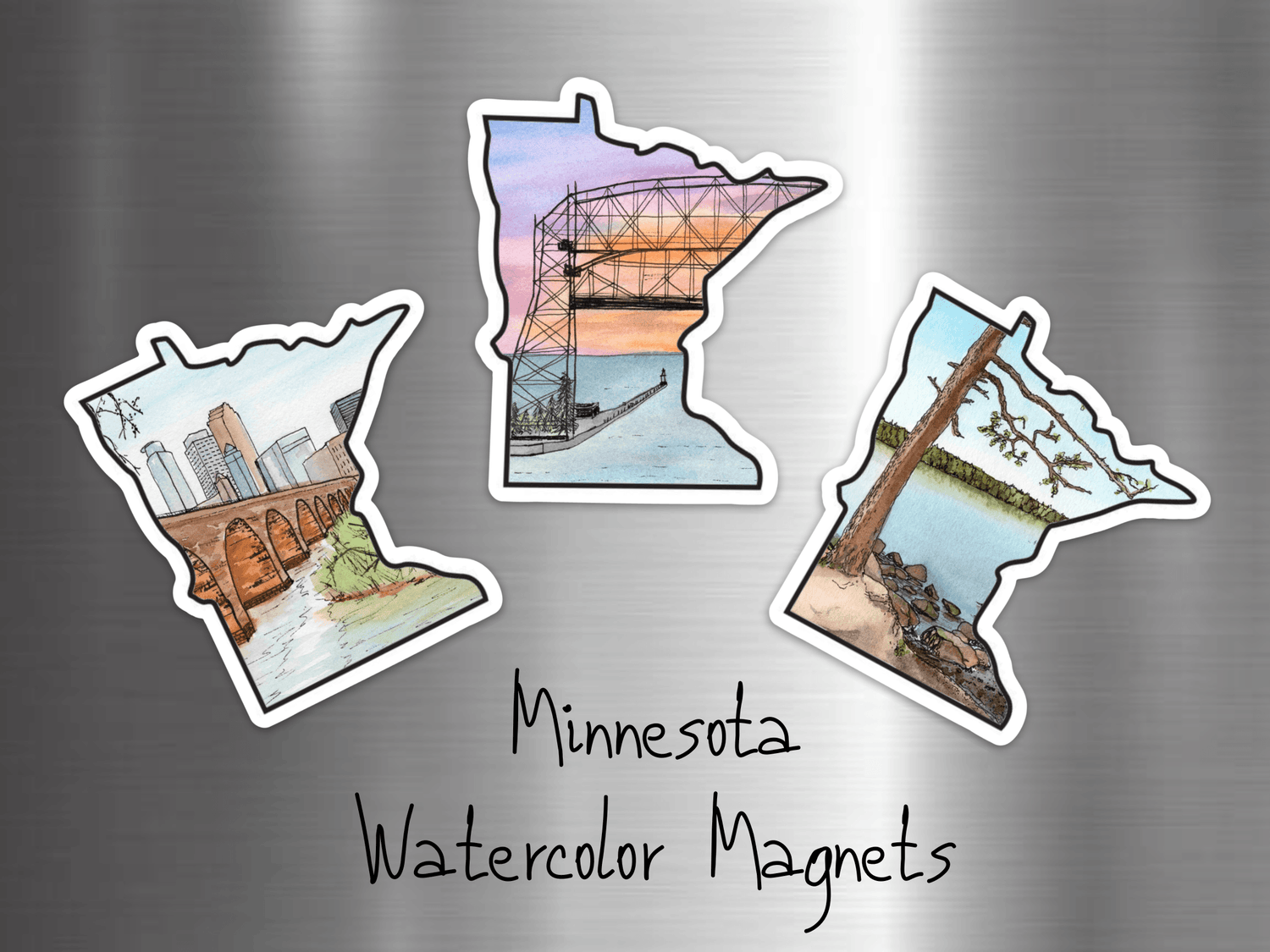 Minnesota Magnets - Stone Arch Bridge - Duluth Lift Bridge - Lake Itasca - alyssawhetstoneart