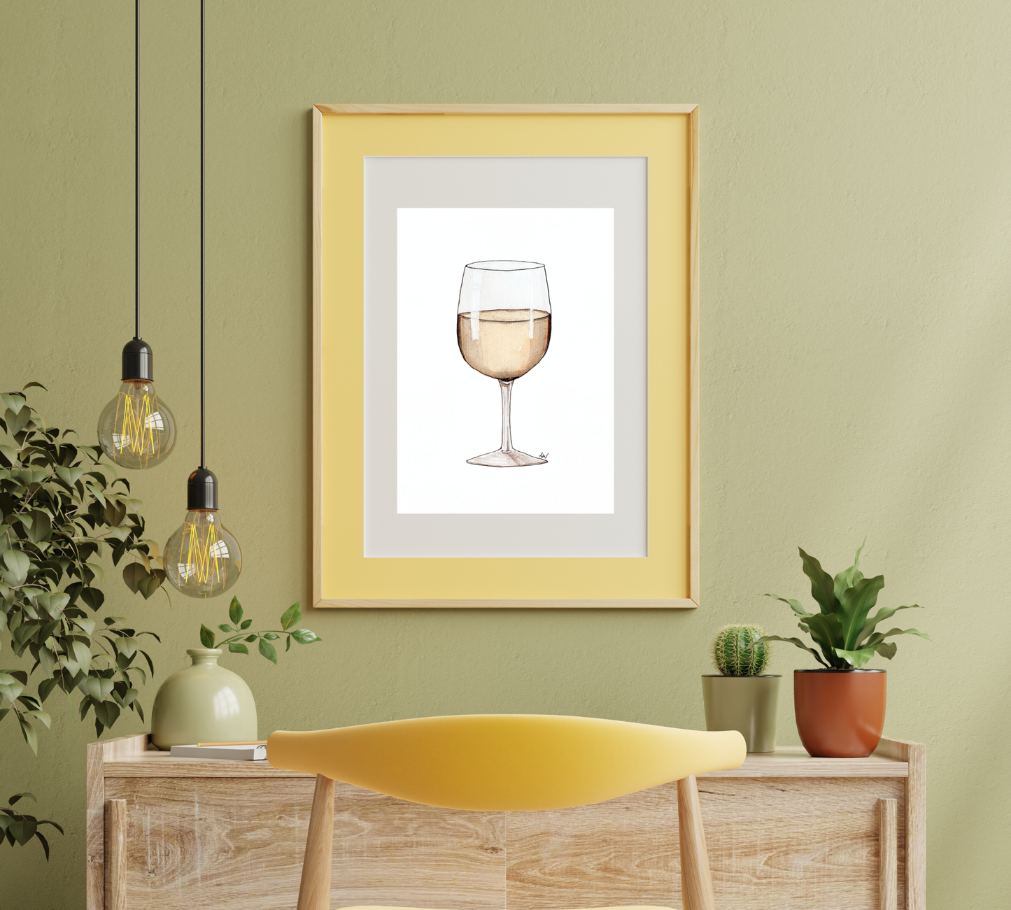 White Wine - Pen and Watercolor Archival Art Print