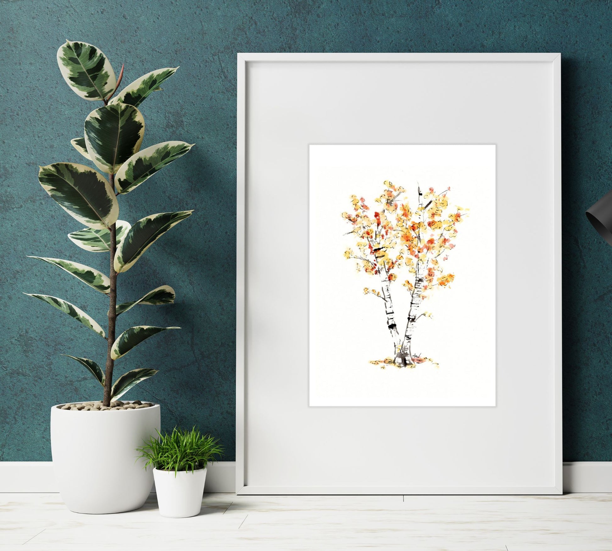 Birch Trees - Pen and Watercolor Archival Art Print - alyssawhetstoneart