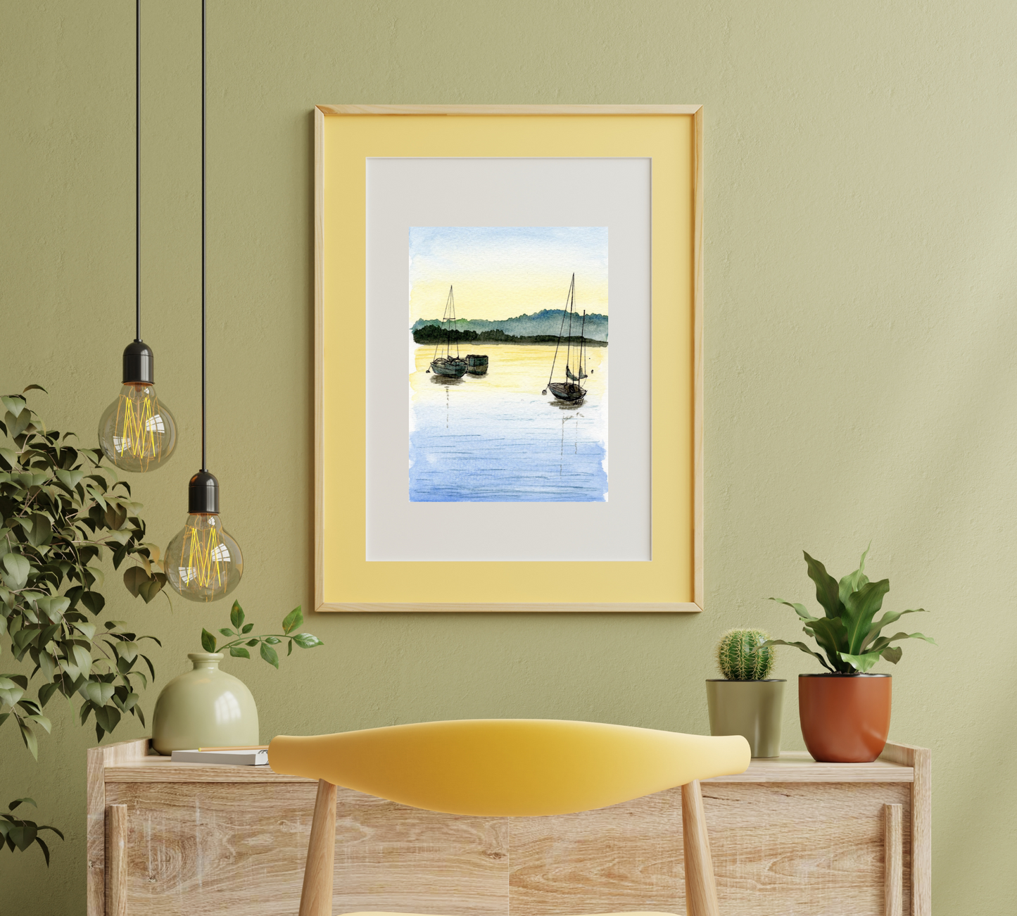 Grand Marais Sailboats Pen and Watercolor Art - Archival Quality Art Print