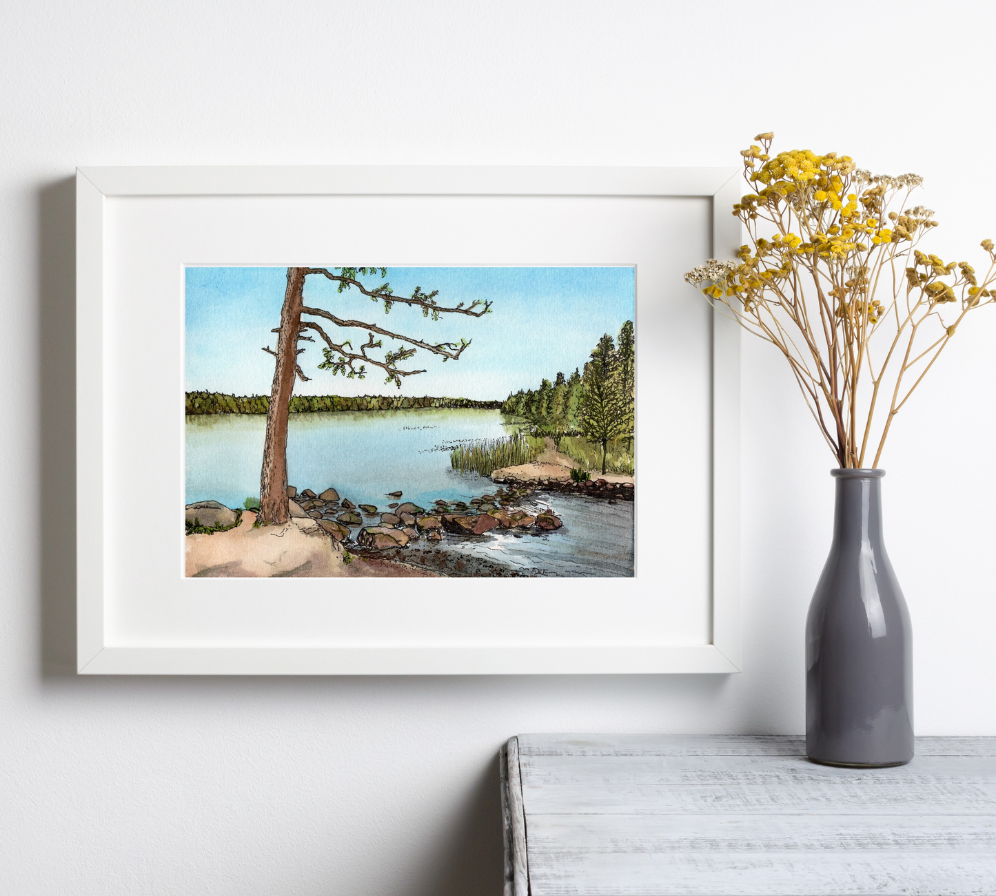 Lake Itasca in Pen and Watercolor - Archival Quality Art Print