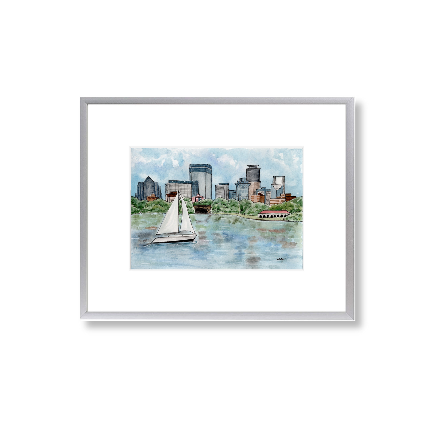 Lake Bde Maka Ska - Framed Original Watercolor Painting