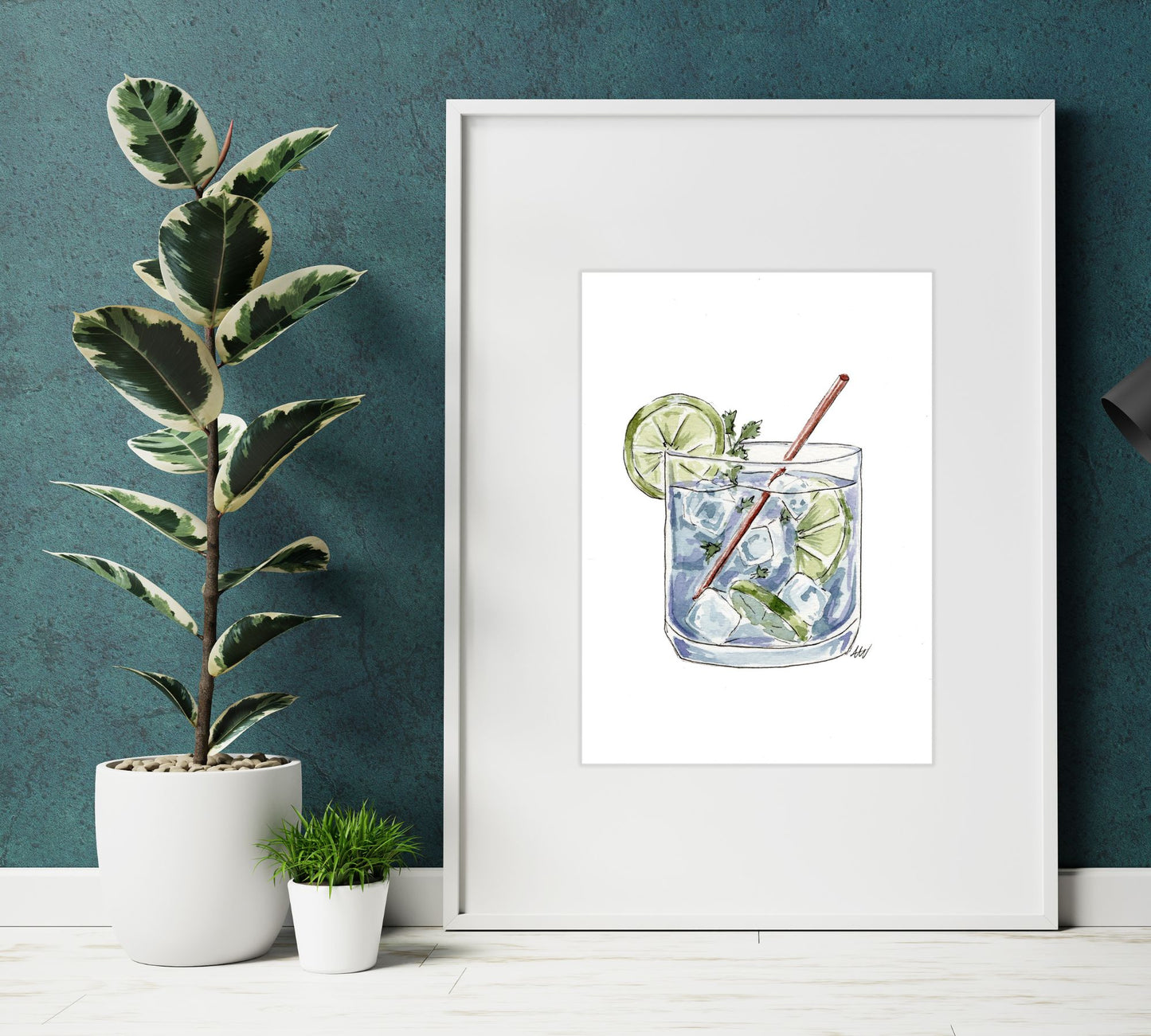 Gin and Tonic - Pen and Watercolor Archival Art Print - alyssawhetstoneart