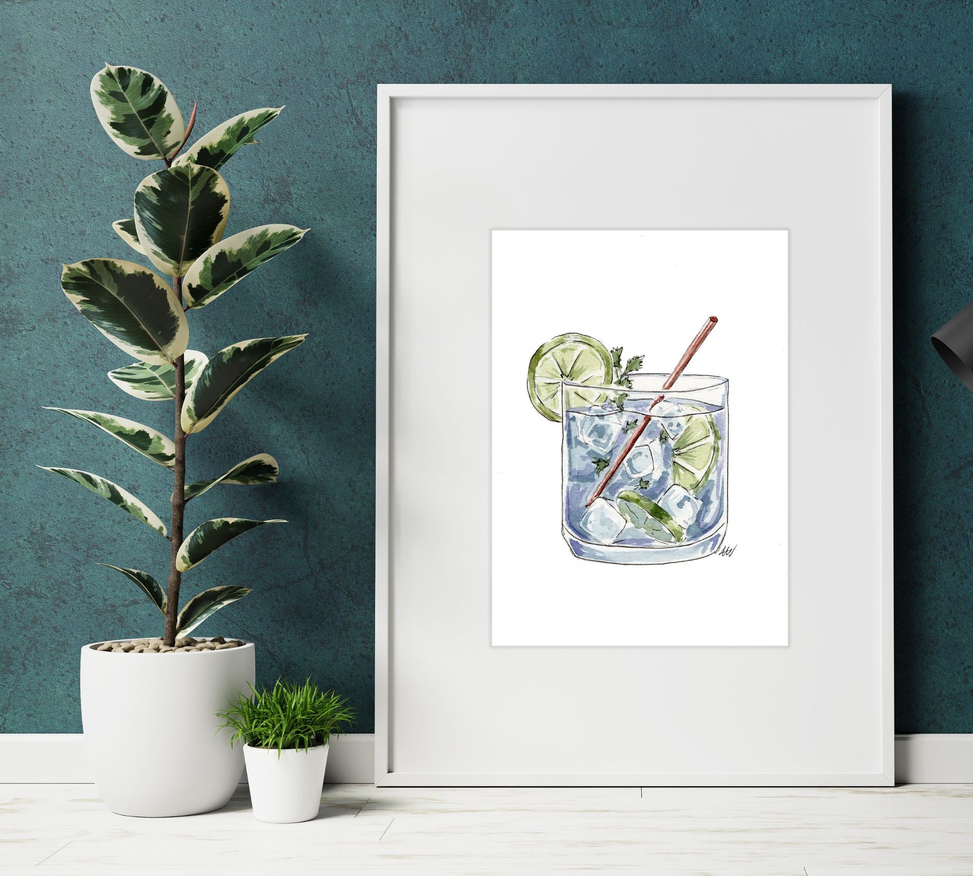 Gin and Tonic - Pen and Watercolor Archival Art Print - alyssawhetstoneart