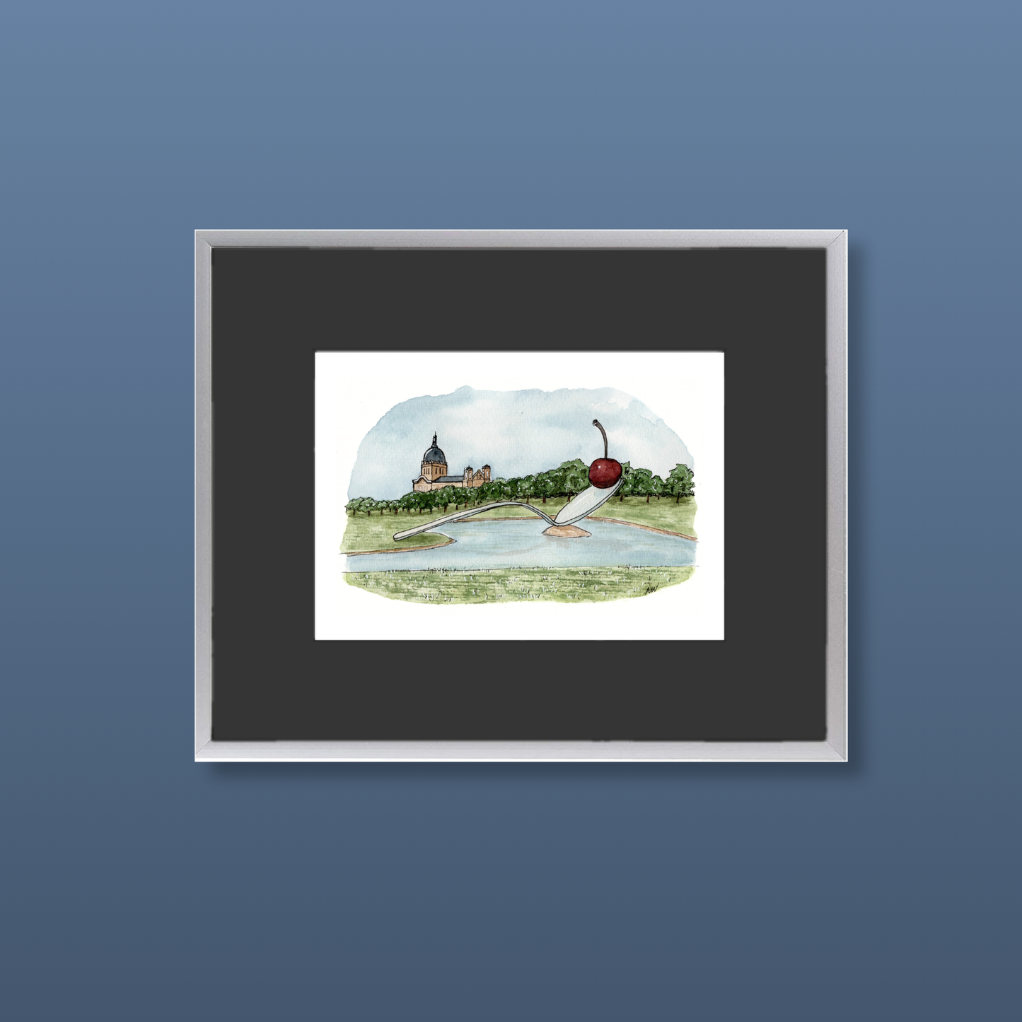 Cherry and Spoon - Framed Original Watercolor Painting