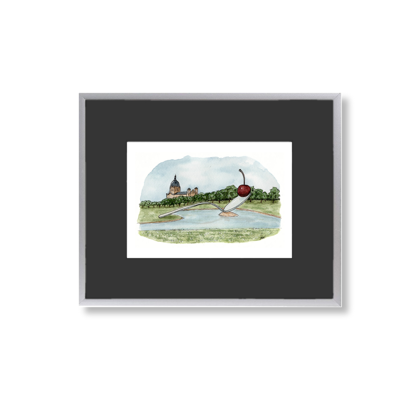 Cherry and Spoon - Framed Original Watercolor Painting