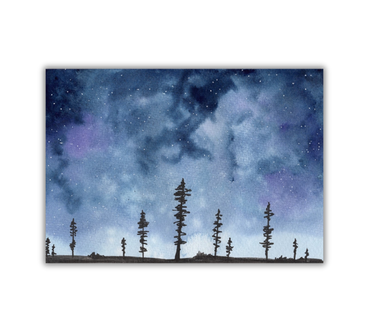 Stormy Night Sky - Pen and Watercolor Archival Art Print - alyssawhetstoneart