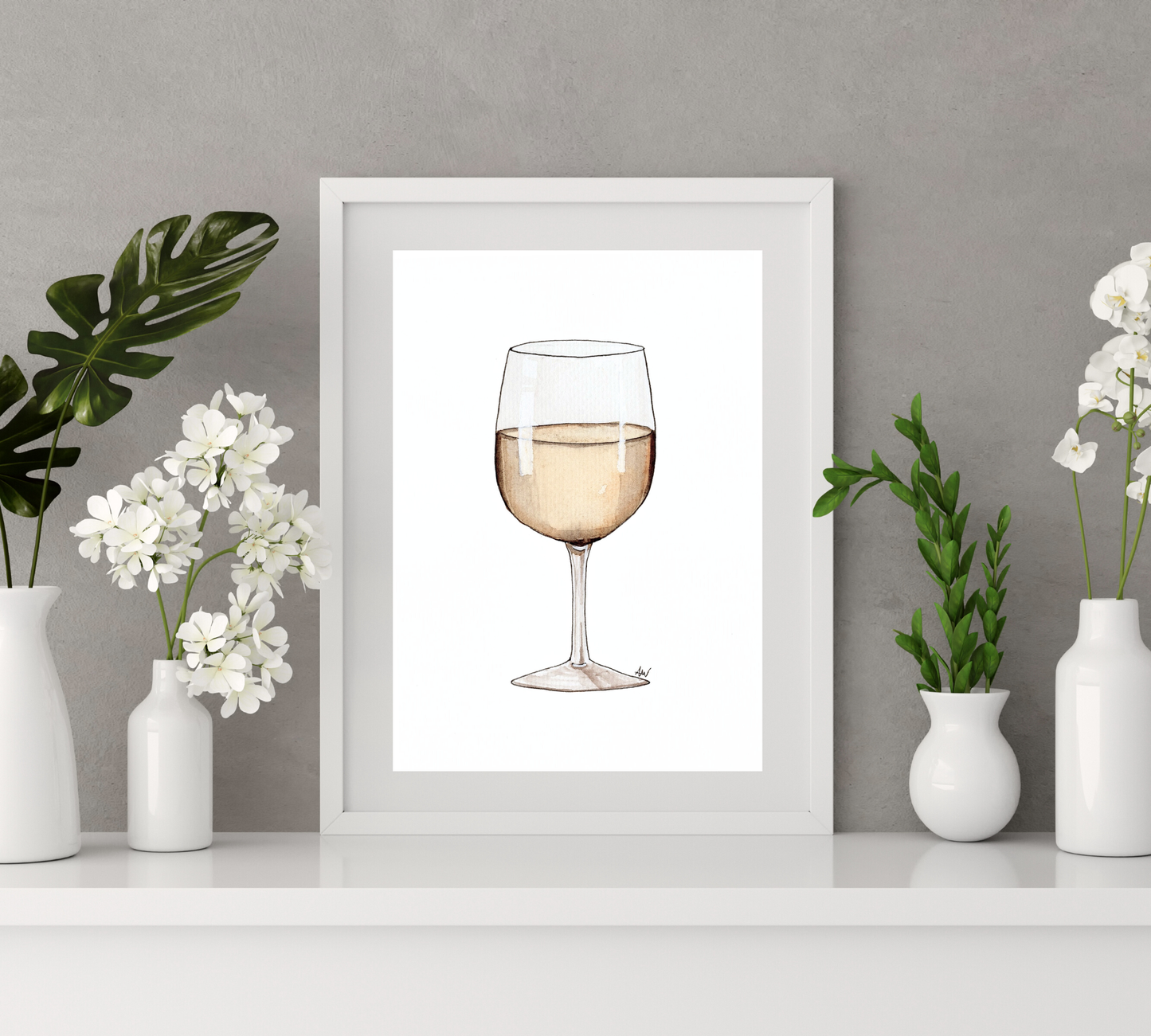 White Wine - Pen and Watercolor Archival Art Print