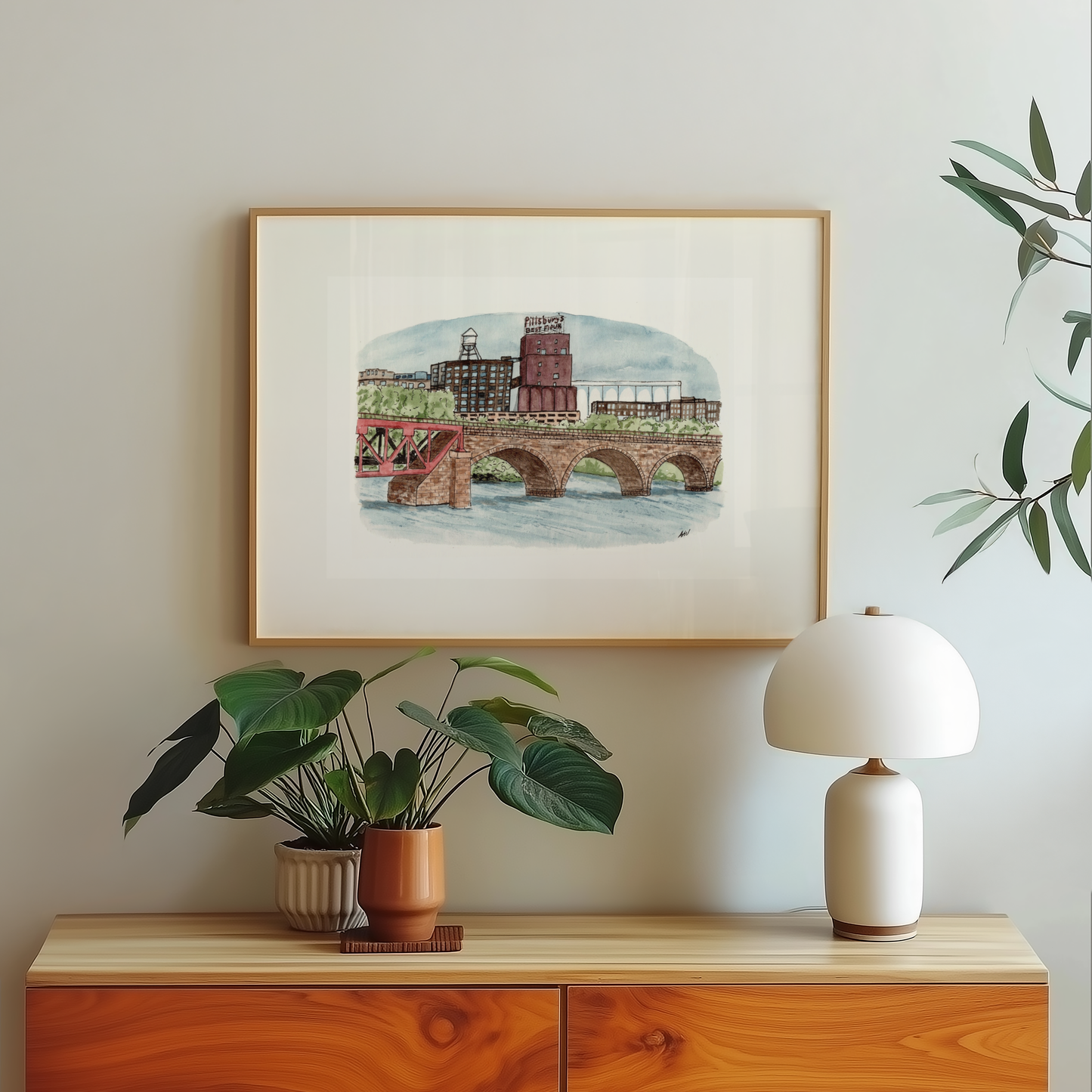 Pillsbury at the Stone Arch - Pen and Watercolor Art - Archival Quality Art Print