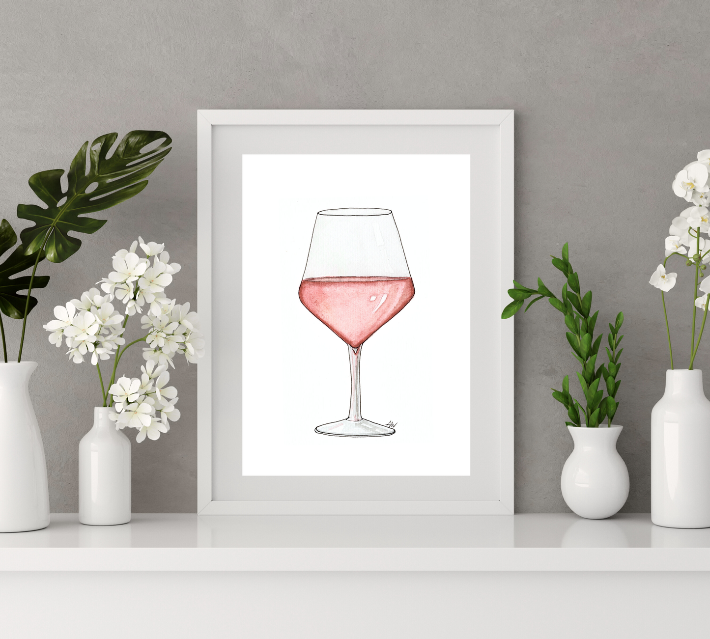 Rosé - Pen and Watercolor Archival Art Print