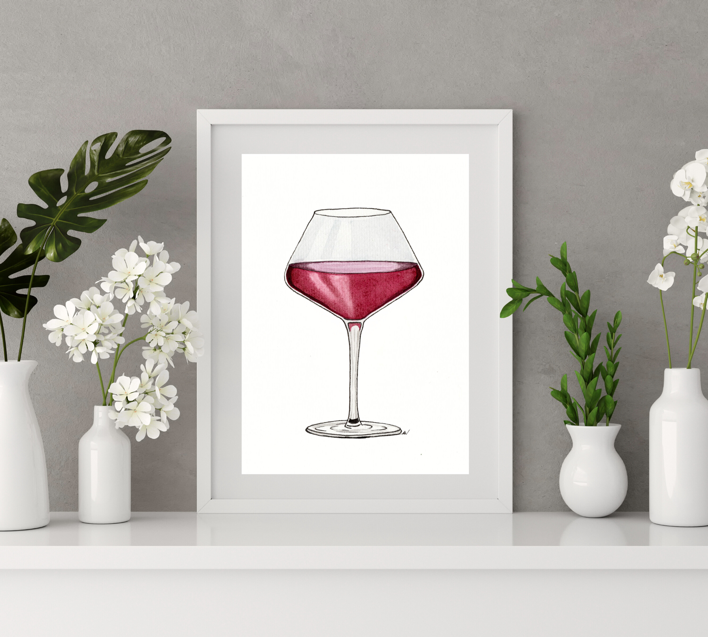Red Wine - Pen and Watercolor Archival Art Print