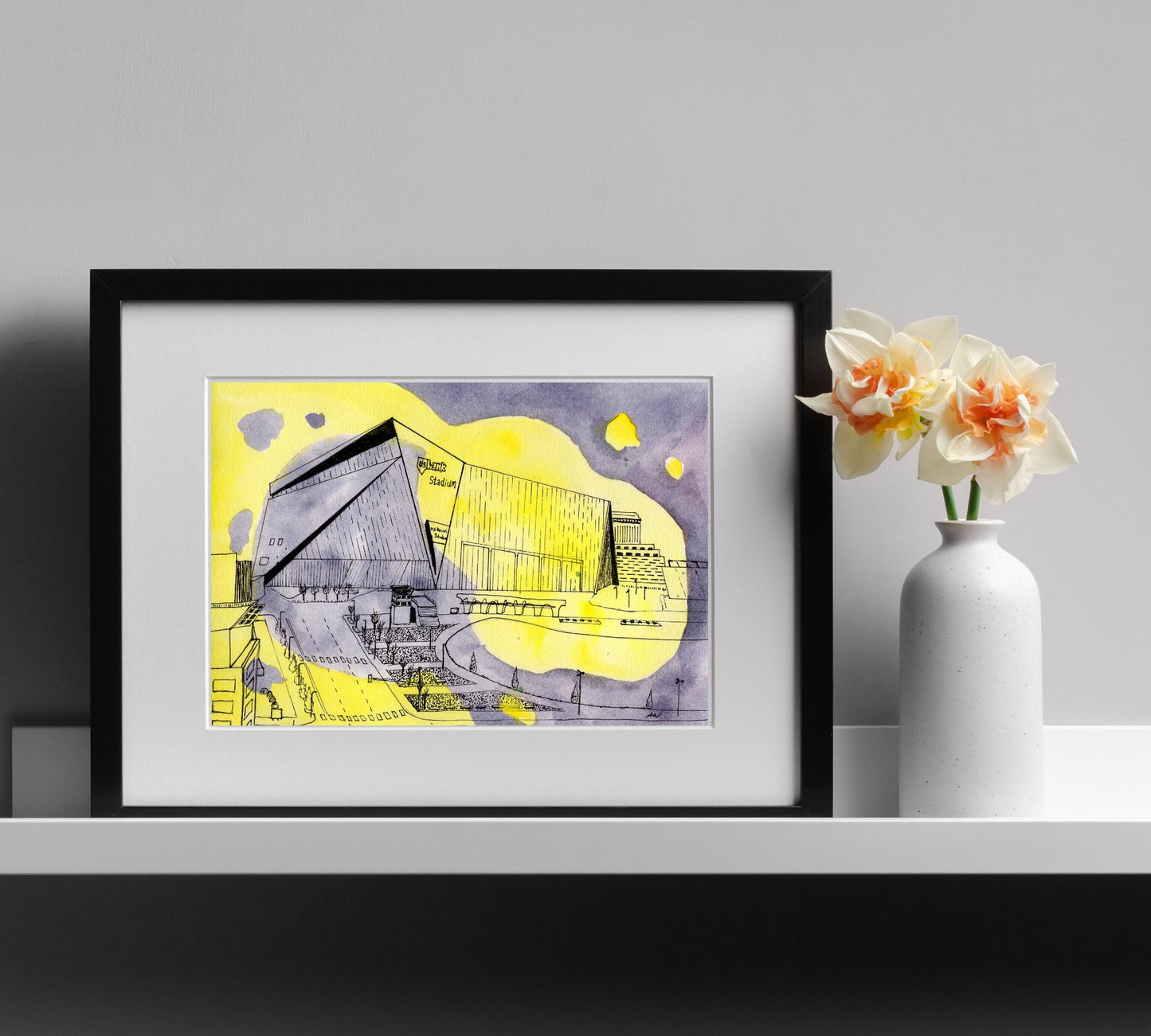 US Bank Stadium in Pen and Watercolor - Archival Quality Art Print