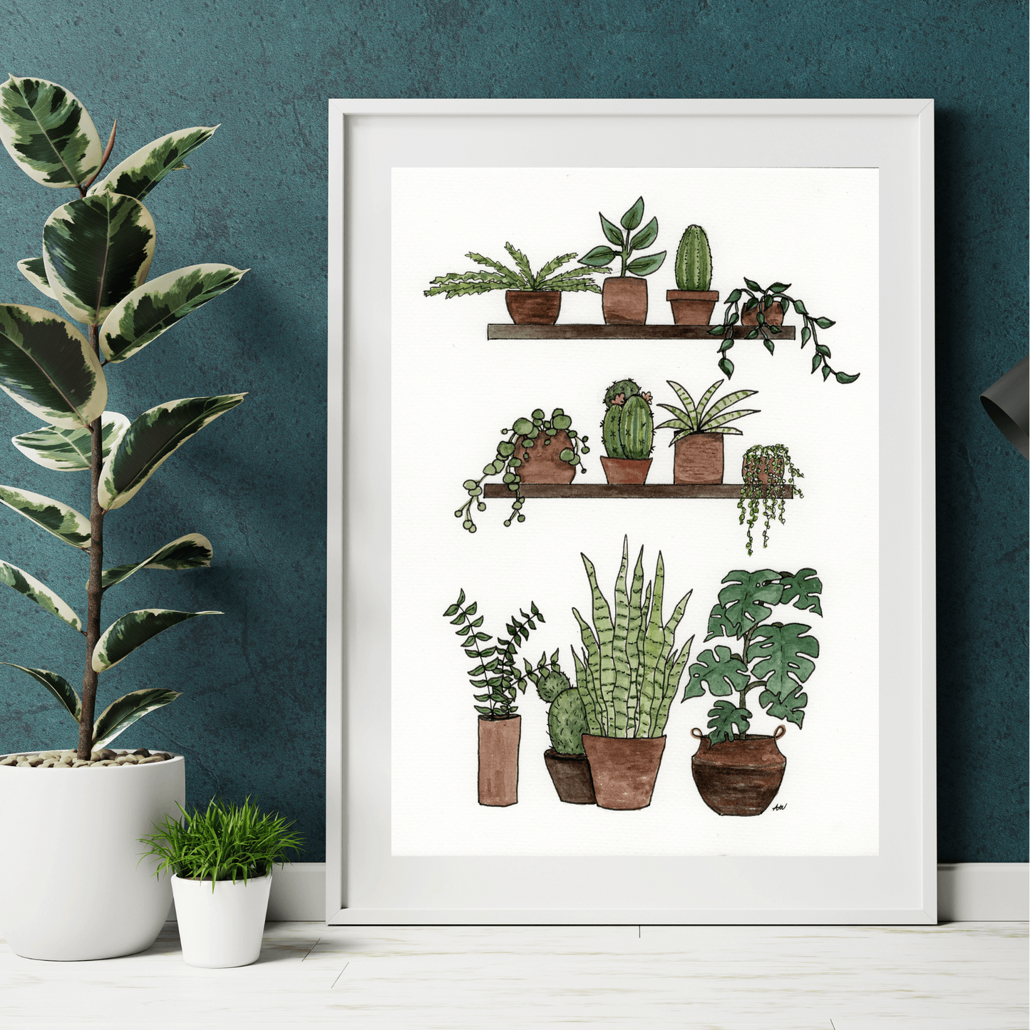watercolor house plants Shelves of Plants Fine Art Print – alyssawhetstoneart