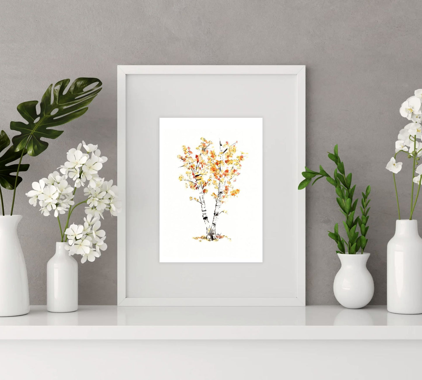 Birch Trees - Pen and Watercolor Archival Art Print - alyssawhetstoneart