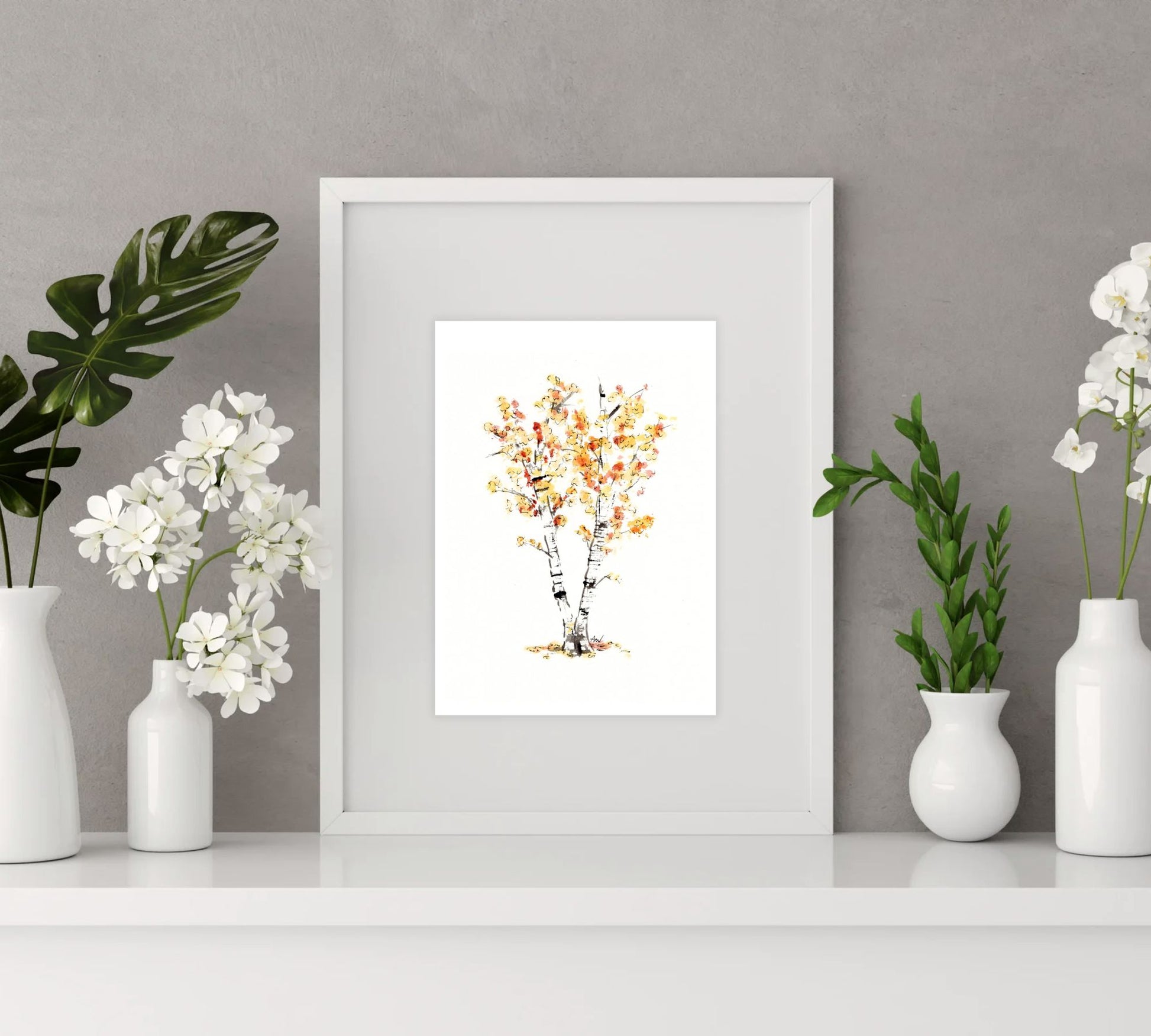Birch Trees - Pen and Watercolor Archival Art Print - alyssawhetstoneart