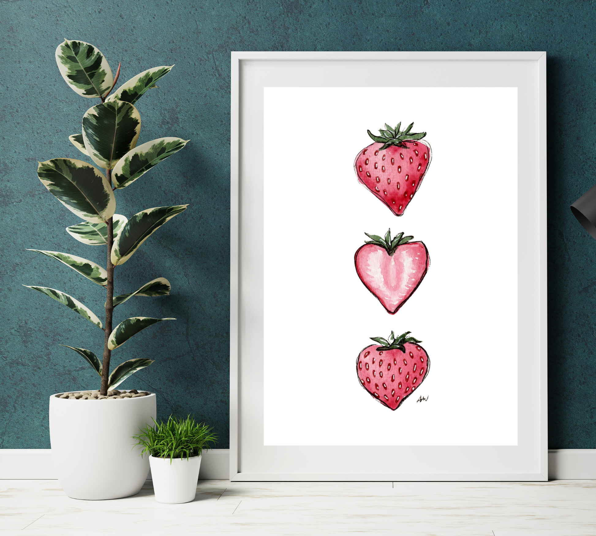Strawberries - Pen and Watercolor Archival Art Print - alyssawhetstoneart