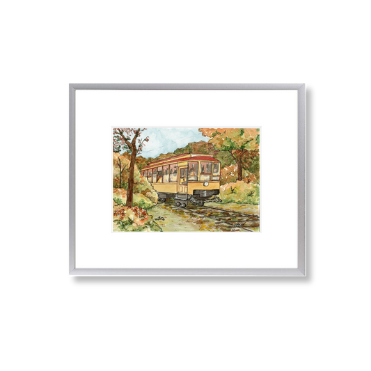 Trolley at Autumn - Framed Original Watercolor Painting