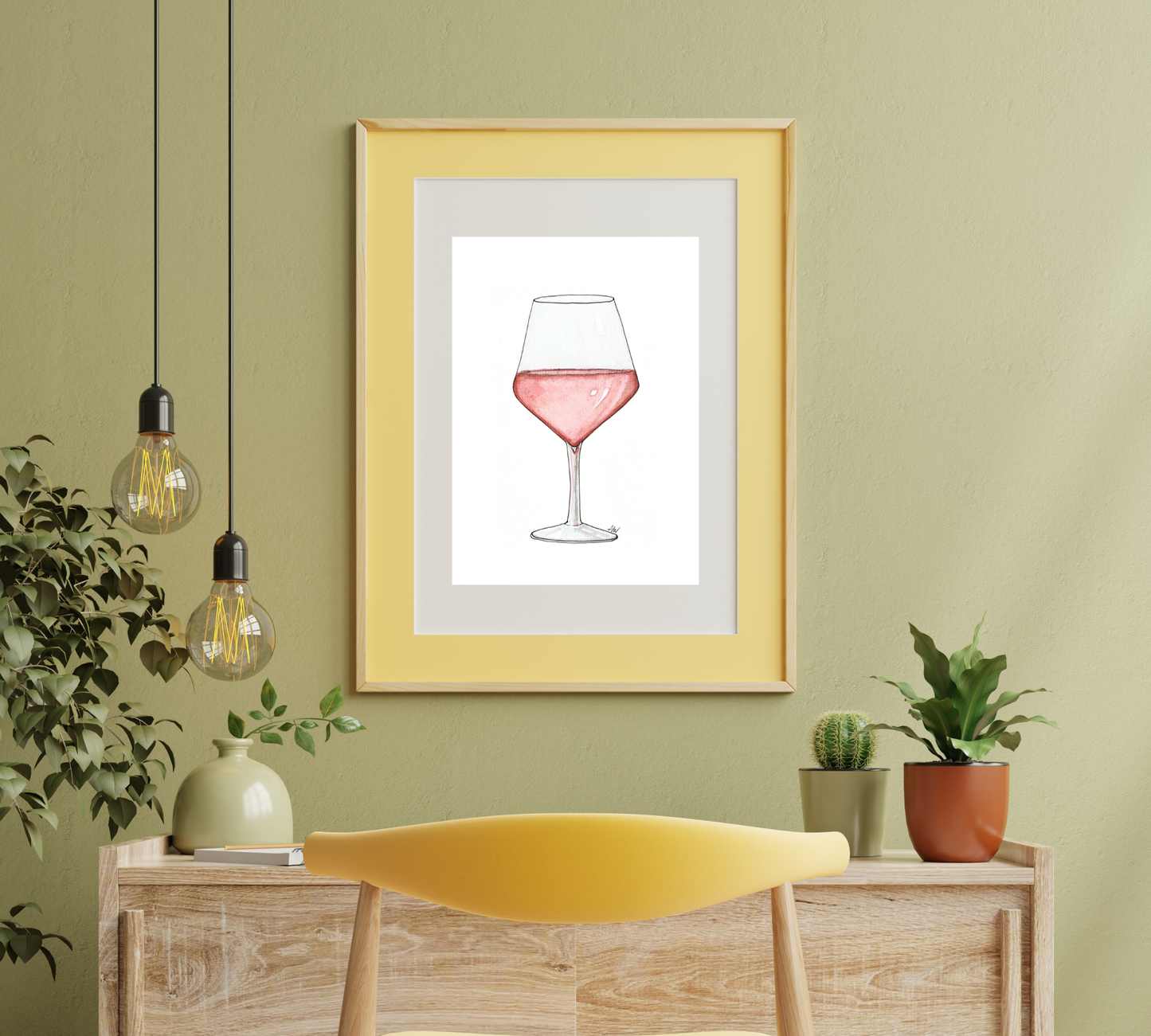 Rosé - Pen and Watercolor Archival Art Print