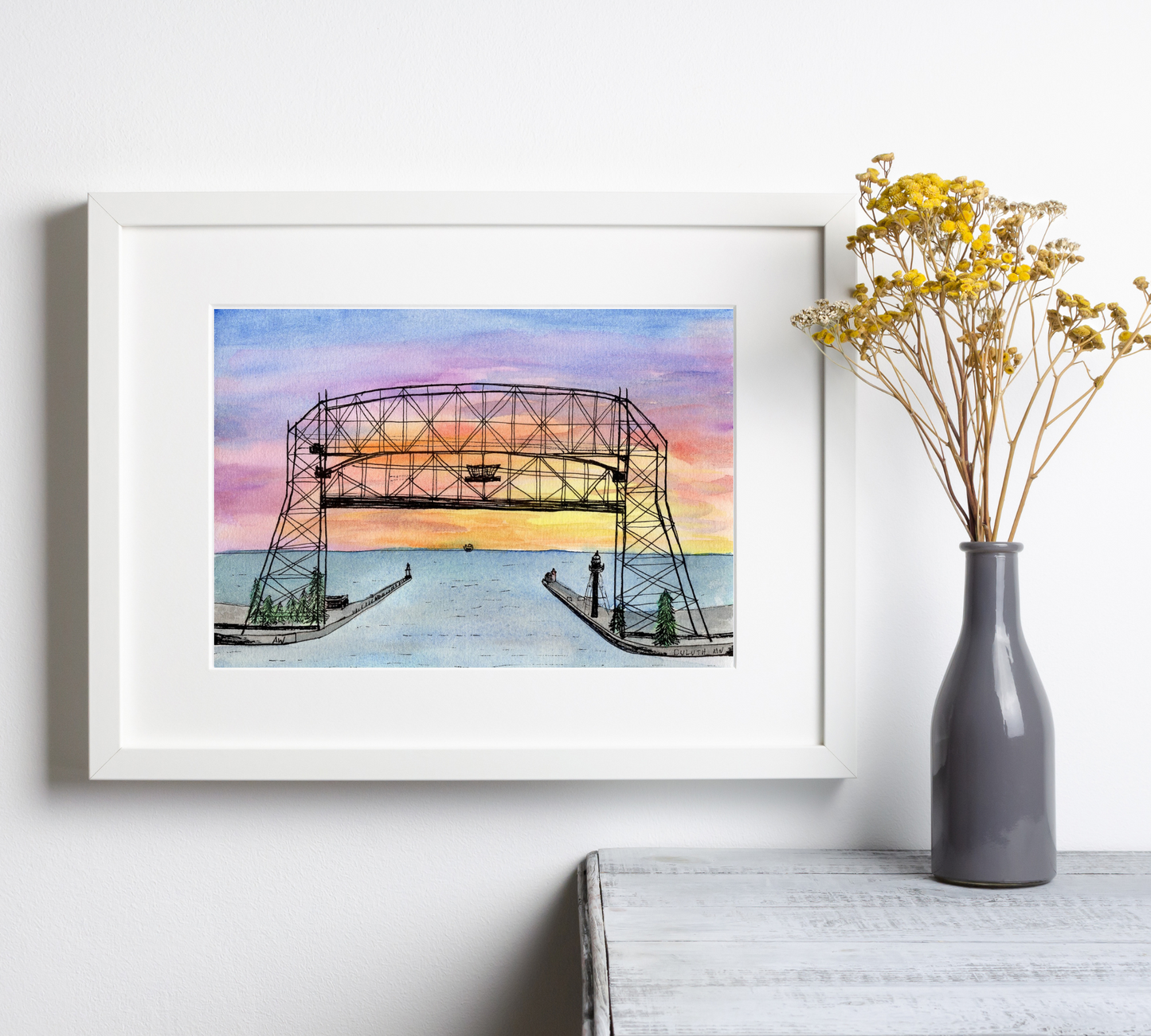 Duluth Lift Bridge Pen and Watercolor Art - Archival Quality Art Print