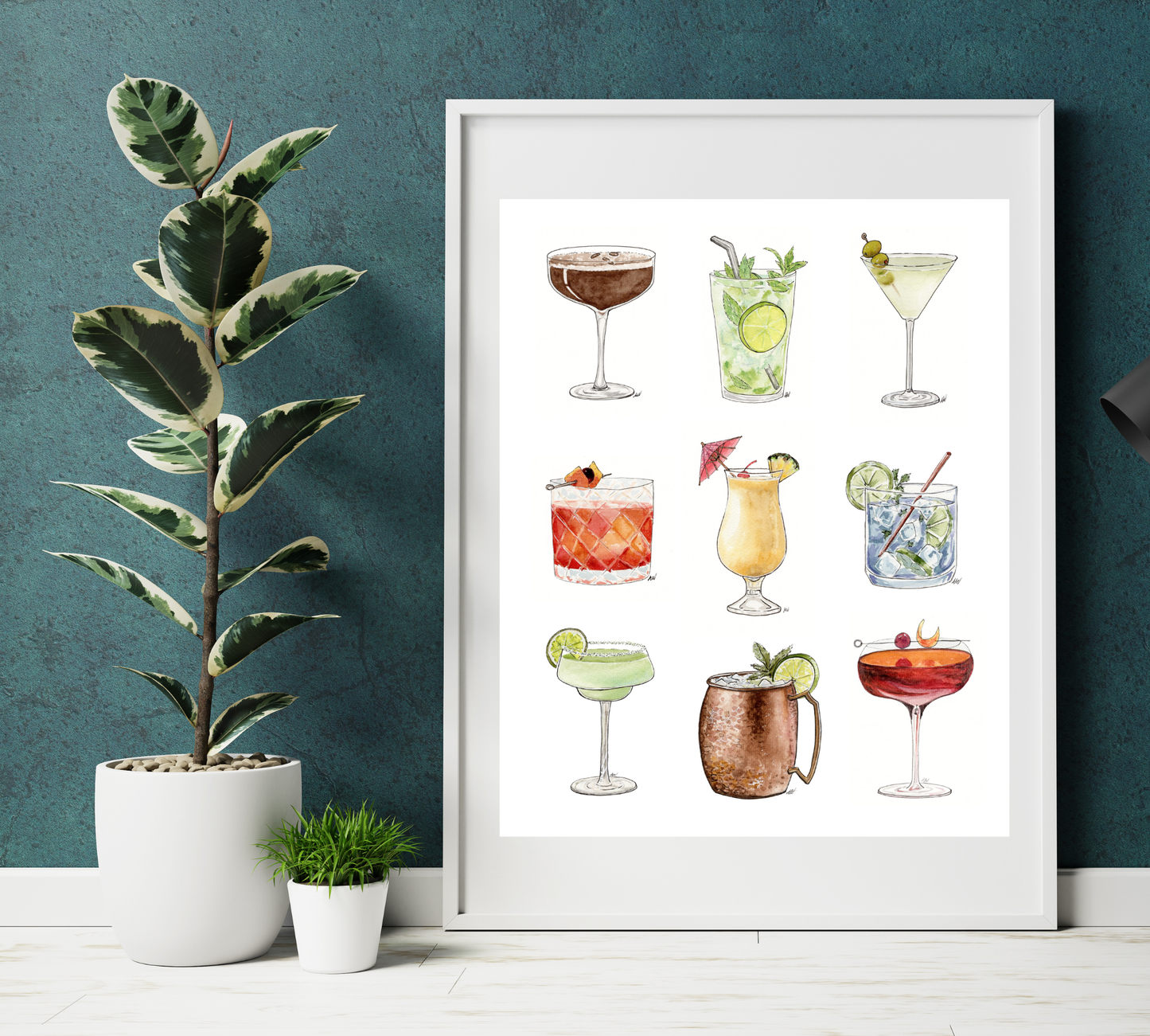 All the Drinks - Pen and Watercolor Archival Art Print