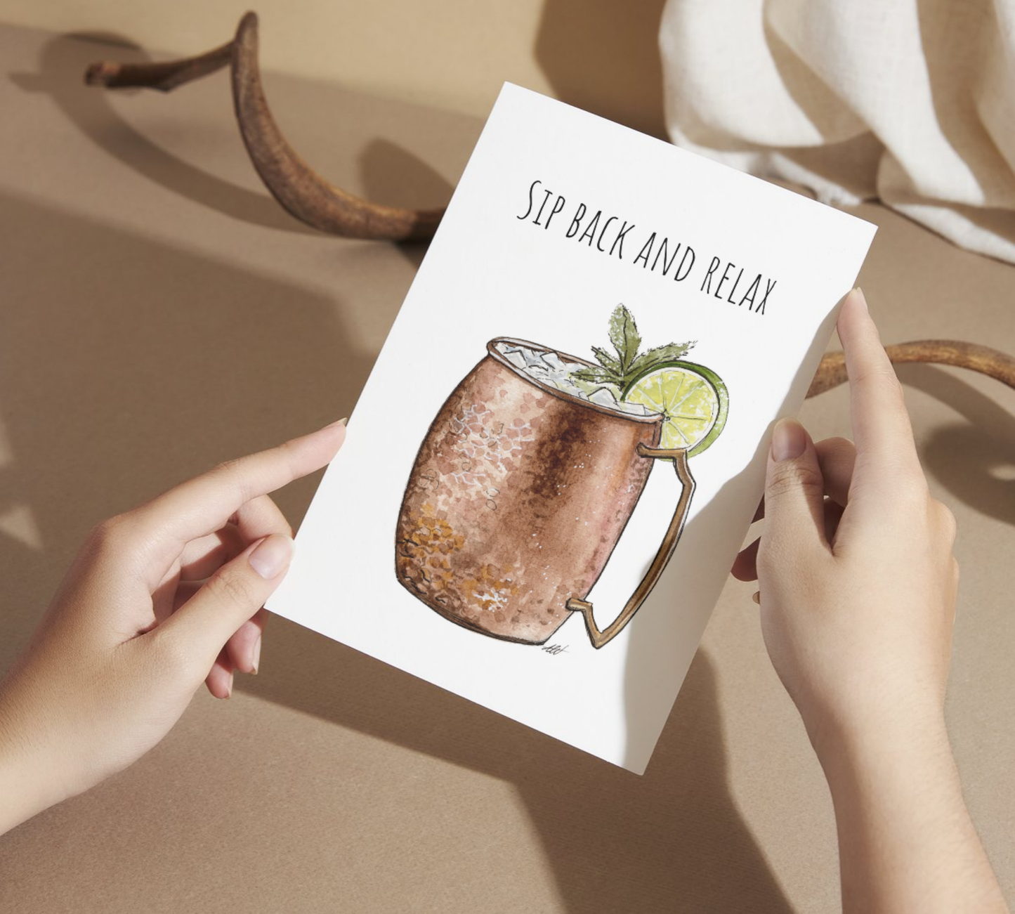 Sip Back and Relax Watercolor Greeting Card - alyssawhetstoneart